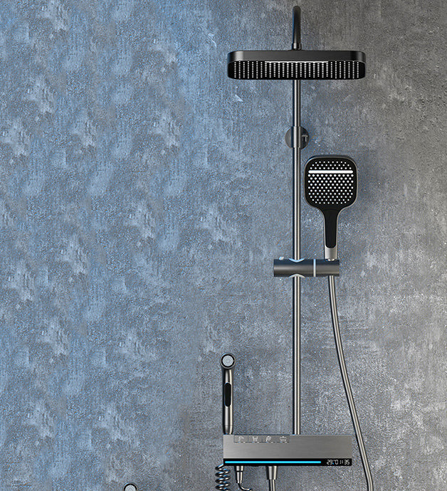 Homelody Thermostatique Hauteur Réglable Système de douche à affichage numérique avec Plateau de Rangement avec mitigeur de Baignoire pour Salle de Bain à lumière ambiante