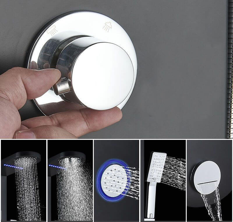 Homelody 5-Jet - Panneau de douche à affichage numérique en acier inoxydable haut de gamme, à multifonction fonction de contrôle et pomme de douche à main