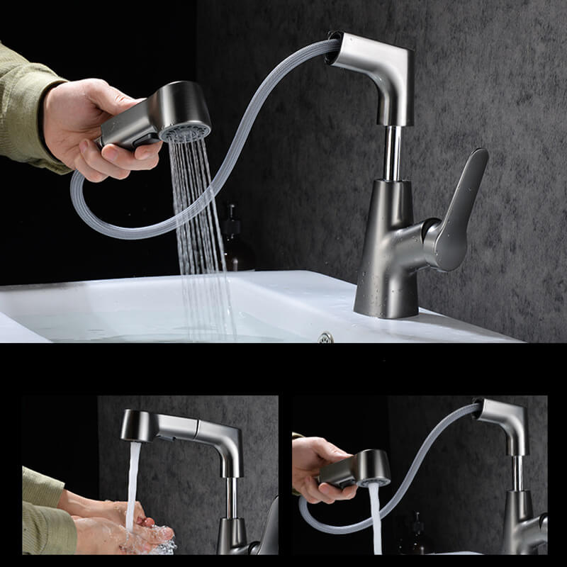 Durable Robinetterie Vasque à Poser Relevable Robinet Salle de Bain avec Douchette Extensible 2 Jets d’Eau Robinet Lavabo