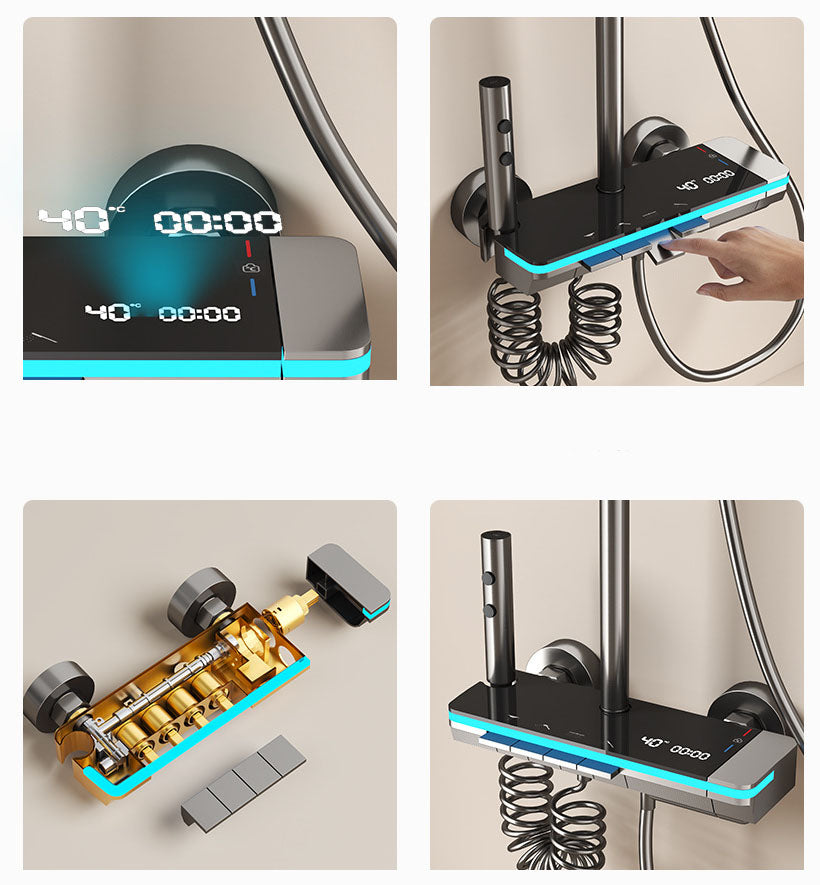 2025 TOP 1 👍 Homelody 40℃ Thermostatique Système de douche à affichage numérique avec Plateau de Rangement avec mitigeur de Baignoire pour Salle à lumière ambiante