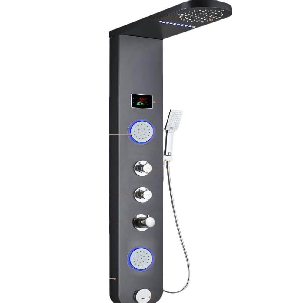 Homelody 5-Jet - Panneau de douche à affichage numérique en acier inoxydable haut de gamme, à multifonction fonction de contrôle et pomme de douche à main