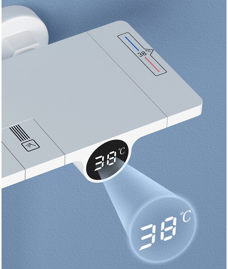 Homelody 38℃ Thermostatique Hauteur Réglable Système de douche à affichage numérique avec Plateau de Rangement avec mitigeur de Baignoire pour Salle de Bain 4 Fonctions