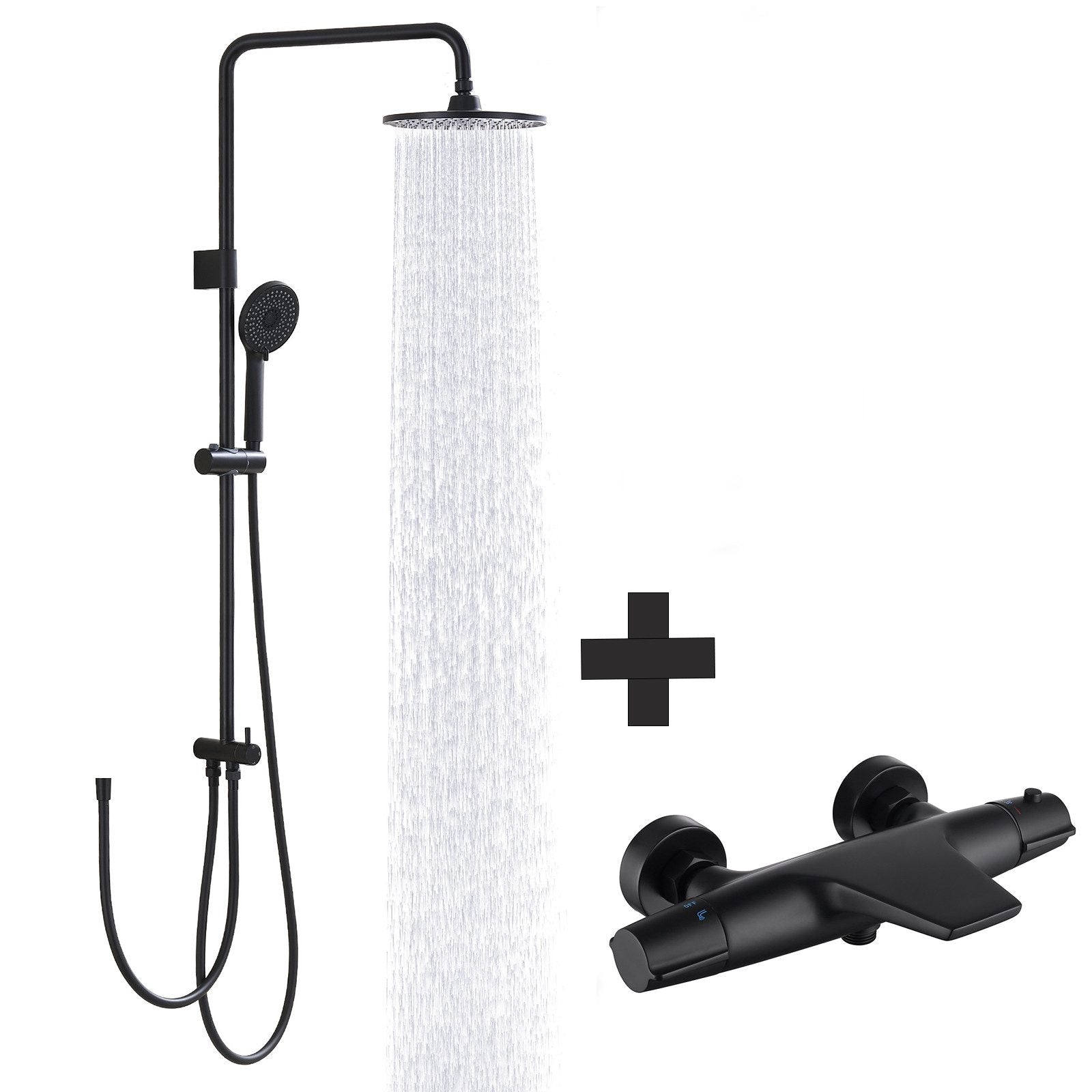 Homelody Système de douche sans thermostat + Mitigeur Douche Thermostatique Cascade Noir Mat