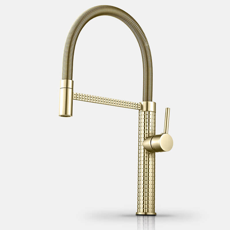 Homelody Laiton Mitigeur à Ressort Robinet de Cuisine Pivotant 360 ° pour évier Double Gold