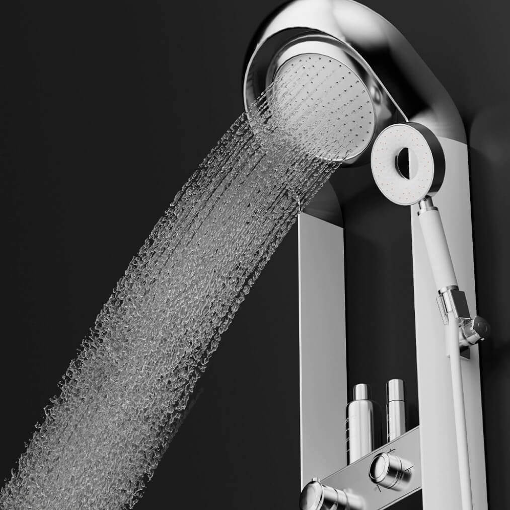 Homelody Robinet de douche haute pression luxueux à 3 jets avec douchette à main, ensemble de douche avec bac de rangement et bec verseur en cascade, blanc