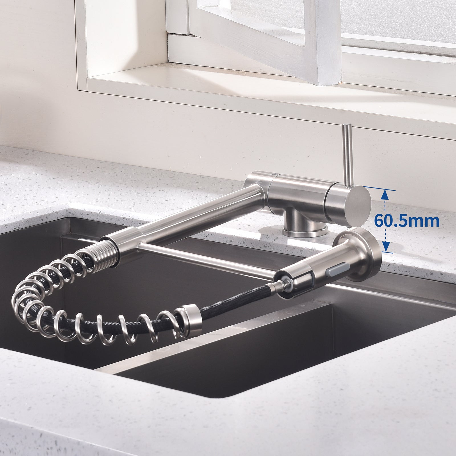 Homelody Mitigeur de Cuisine Rabattable Robinet Cuisine Pliable avec 2 Jets aux Choix Mitigeur d'évier à Ressort en Acier Bec 360° Rotatif Brossé