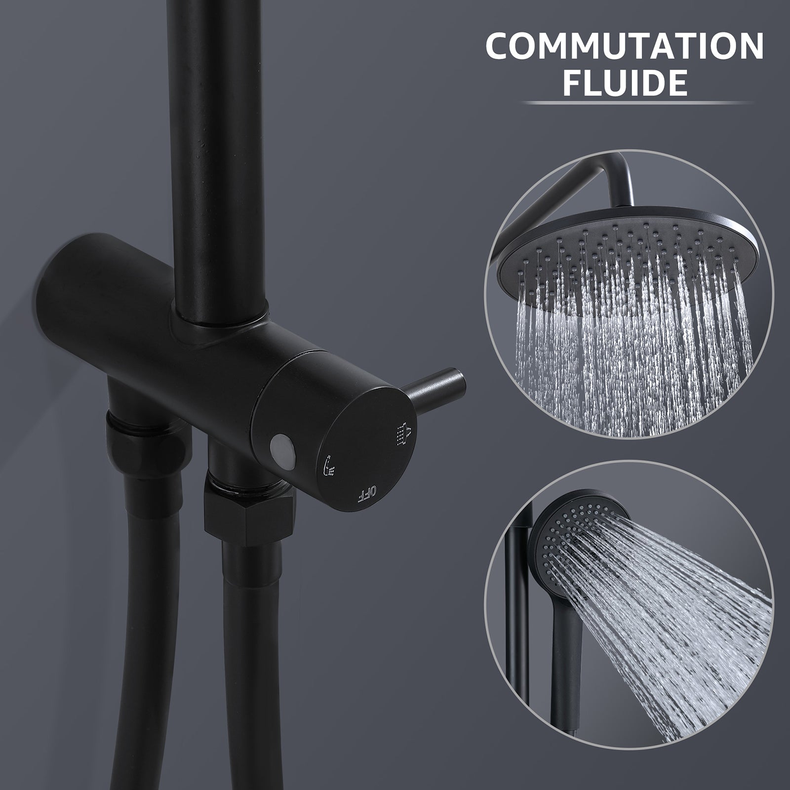 Homelody Système de douche sans thermostat + Mitigeur Douche Thermostatique Cascade Noir Mat
