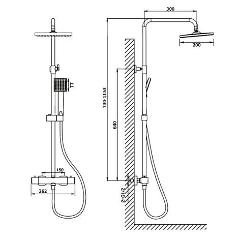 HOMELODY Carré Colonne de Douche Thermostatique Italienne Set de Douche Hauteur Réglable Tête douche Picots Anti-calcaire