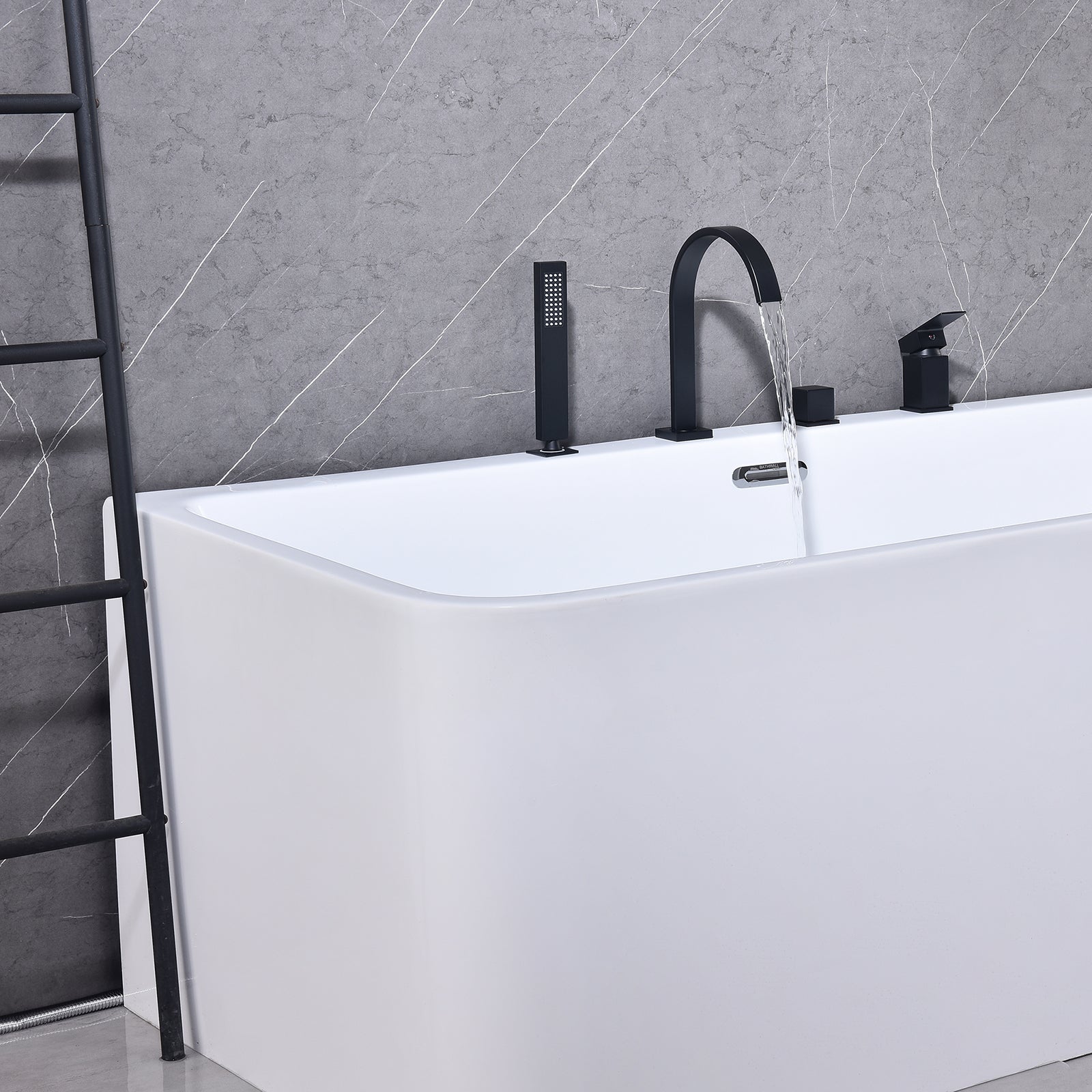 Homelody Robinet Baignoire 4 Trous Noir, Bec Cascade Pivotant 360°, Mitigeur Bain-Douche en Laiton Durable avec Douchette