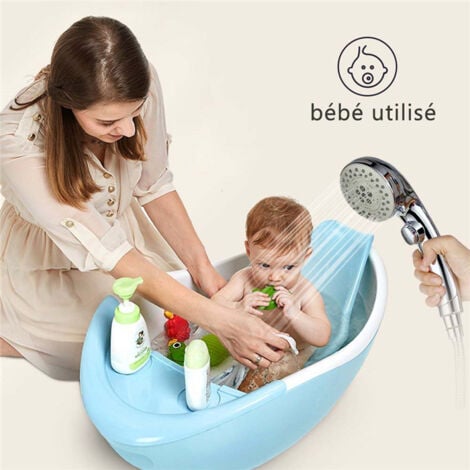Homelody Pommeau de Douche Chromé avec Bouton Stop Douchette à Main 5 Jets au Choix Pomme de Douche Picots Anticalaire Type Universel