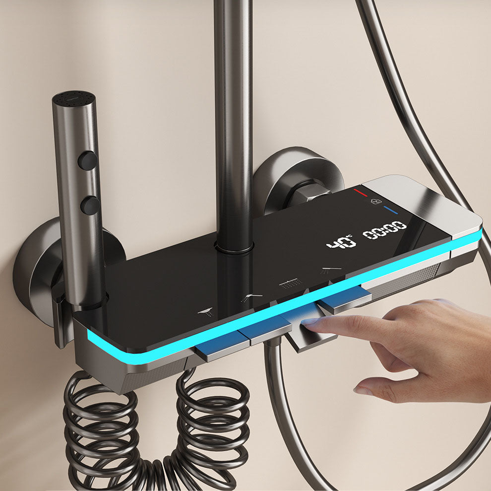 2025 TOP 1 👍 Homelody 40℃ Thermostatique Système de douche à affichage numérique avec Plateau de Rangement avec mitigeur de Baignoire pour Salle à lumière ambiante