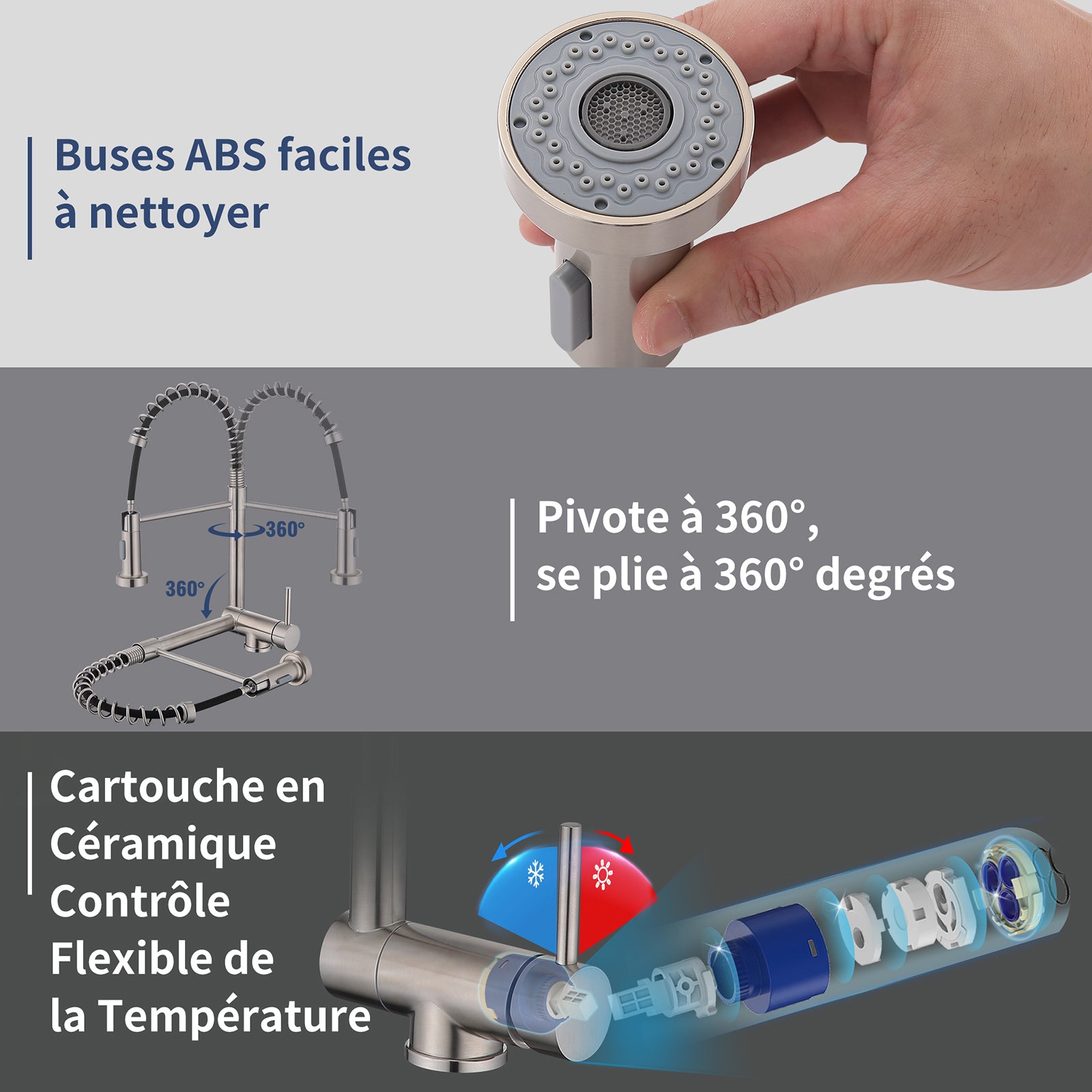 Homelody Mitigeur de Cuisine Rabattable Robinet Cuisine Pliable avec 2 Jets aux Choix Mitigeur d'évier à Ressort en Acier Bec 360° Rotatif Brossé