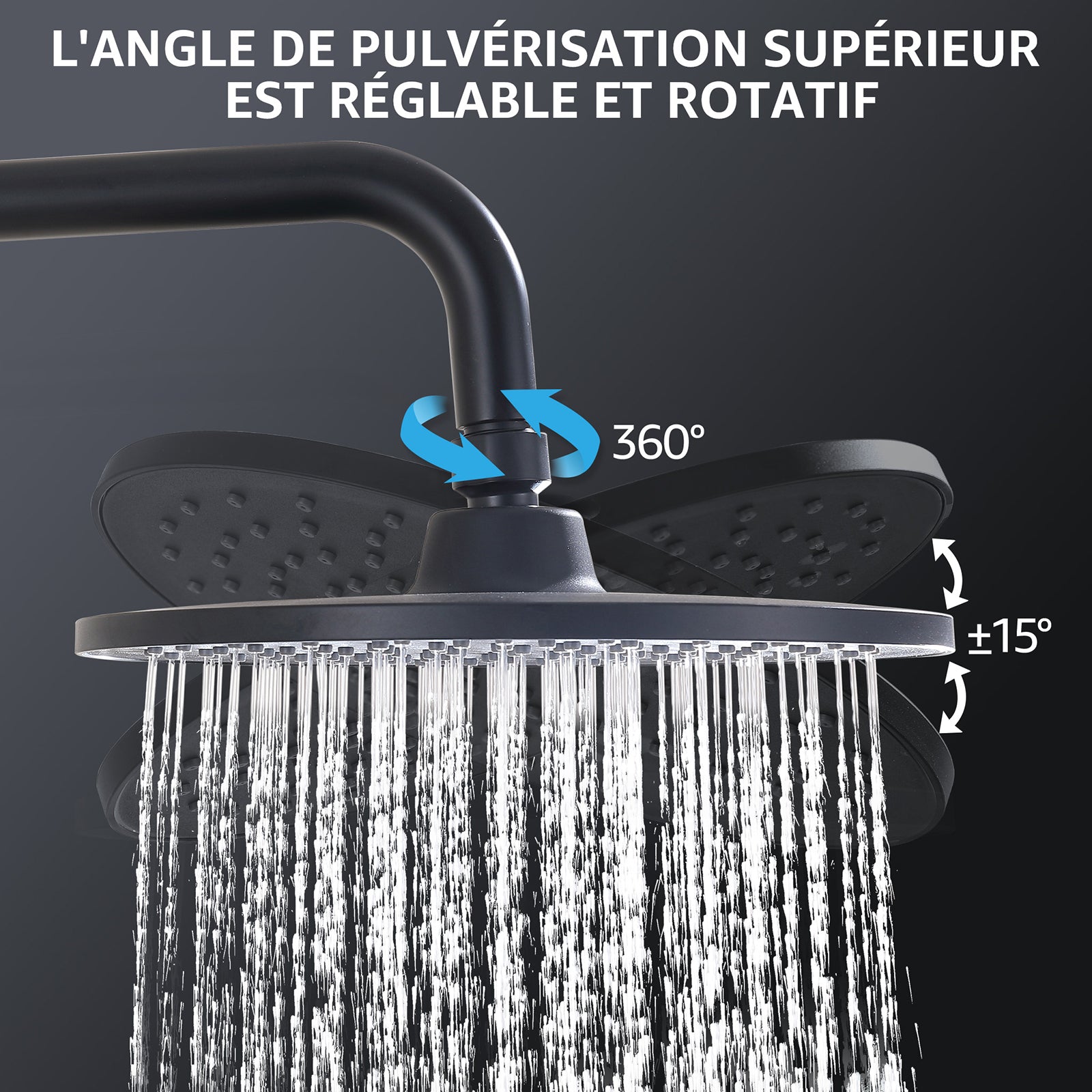 Homelody Système de douche sans thermostat + Mitigeur Douche Thermostatique Cascade Noir Mat
