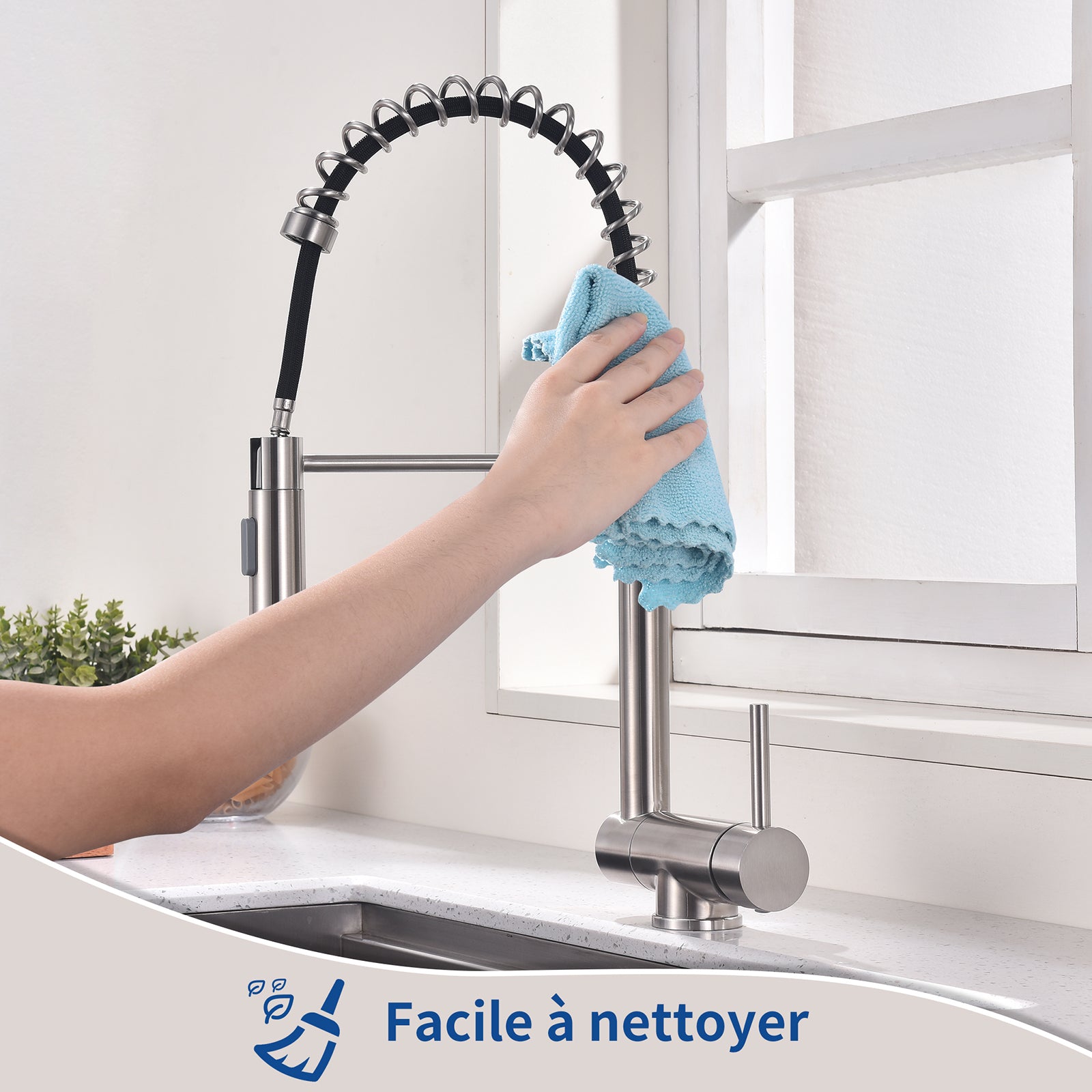 Homelody Mitigeur de Cuisine Rabattable Robinet Cuisine Pliable avec 2 Jets aux Choix Mitigeur d'évier à Ressort en Acier Bec 360° Rotatif Brossé