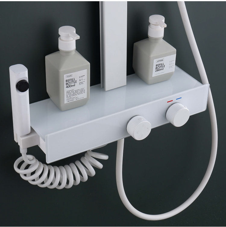 Homelody Grand Blanc Système de douche à affichage numérique avec mitigeur de Baignoire pour Salle de Bain 4 Fonctions à lumière ambiante