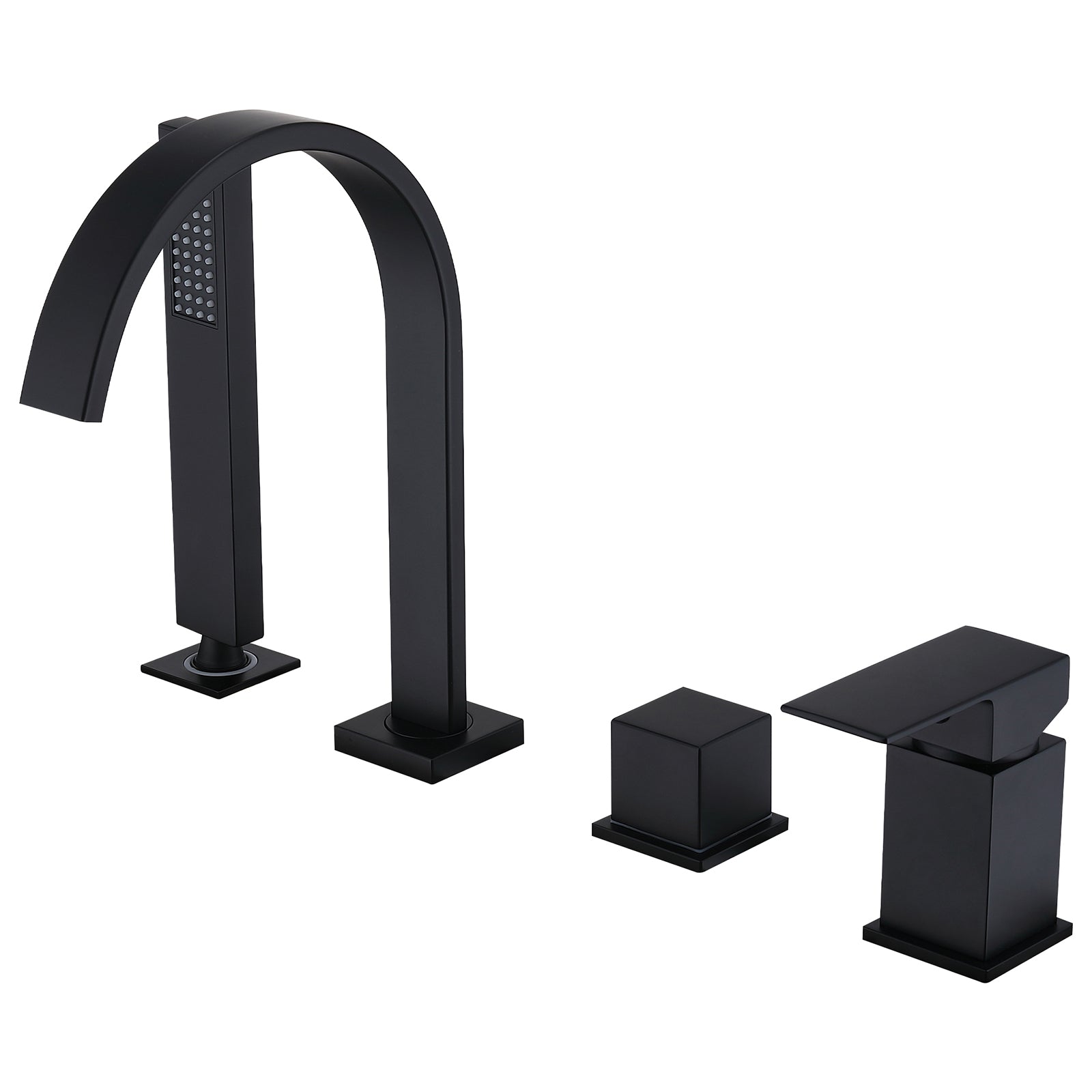 Homelody Robinet Baignoire 4 Trous Noir, Bec Cascade Pivotant 360°, Mitigeur Bain-Douche en Laiton Durable avec Douchette