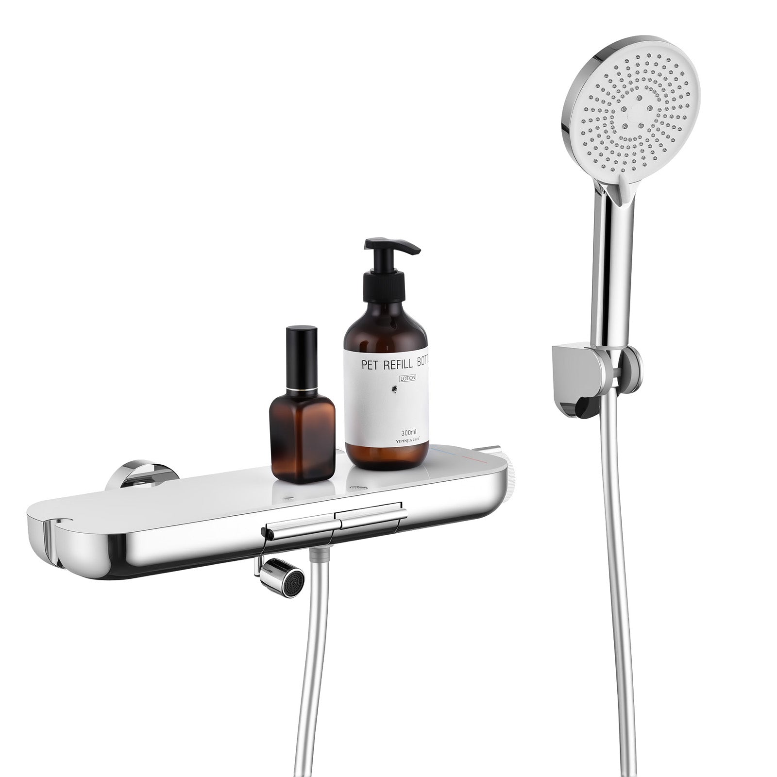 HOMELODY Robinet Baignoire avec Tablette 120×370 mm, Douchette à Main et Sortie Bain, Chrome