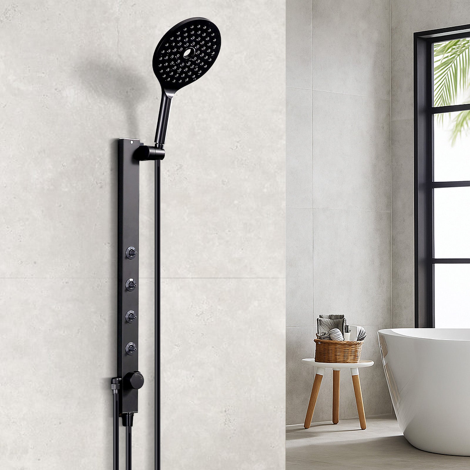Homelody Colonne de Douche Sans Mitigeur avec 4 Jets Latéraux Orientables – Douchette à Main 7,5" réglable en Hauteur, Acier Inoxydable