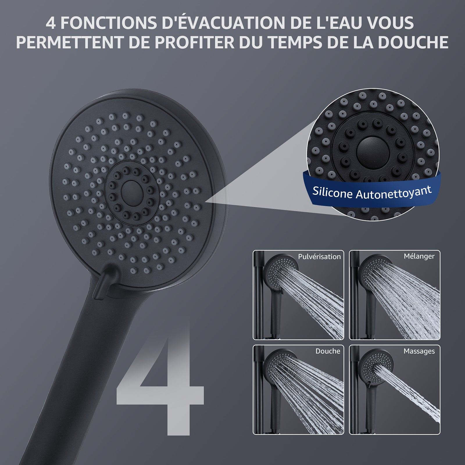 Homelody Système de douche sans thermostat + Mitigeur Douche Thermostatique Cascade Noir Mat