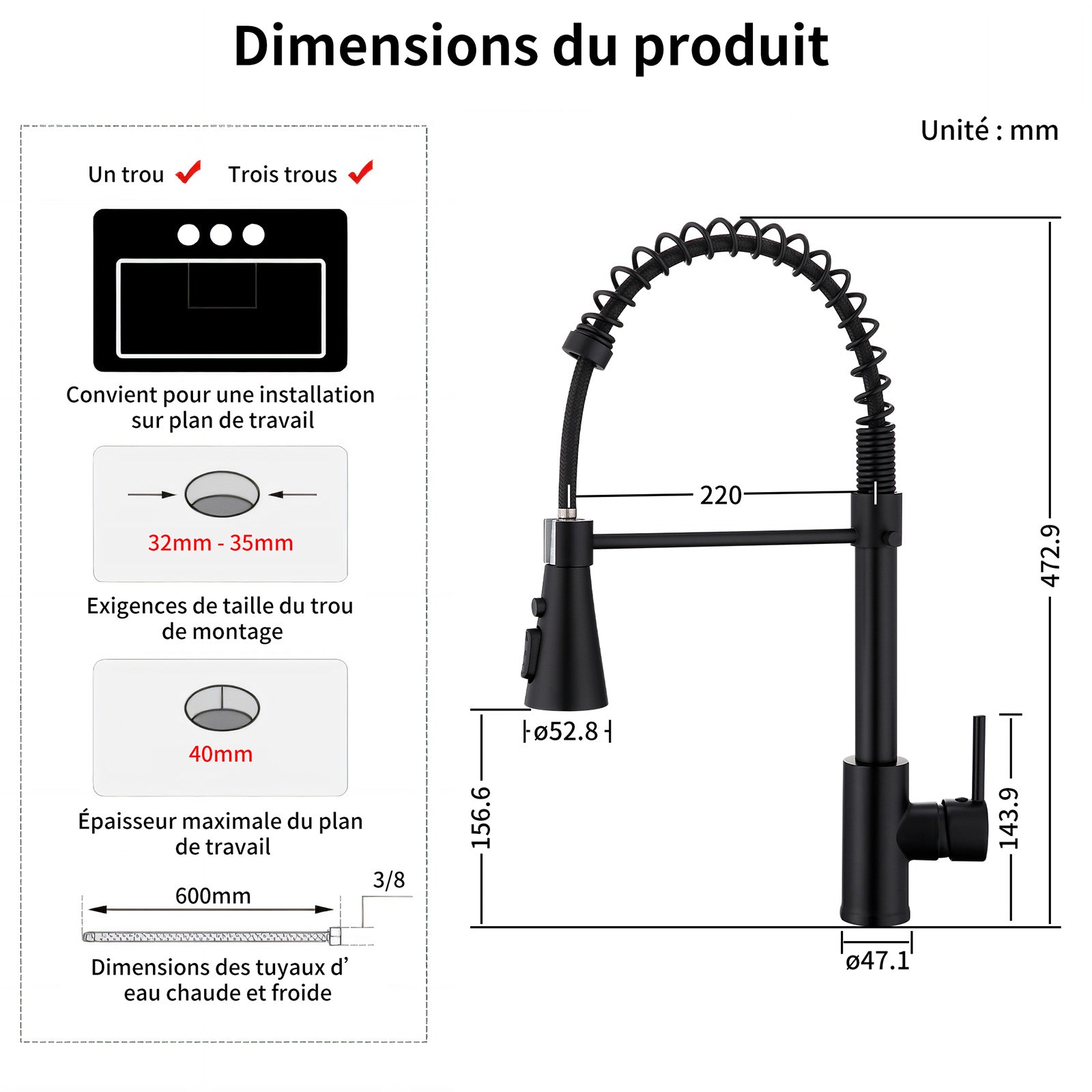 Homelody Mitigeur de Cuisine à Ressort 360° – Douchette 4 Fonctions, Contrôle Température & Débit
