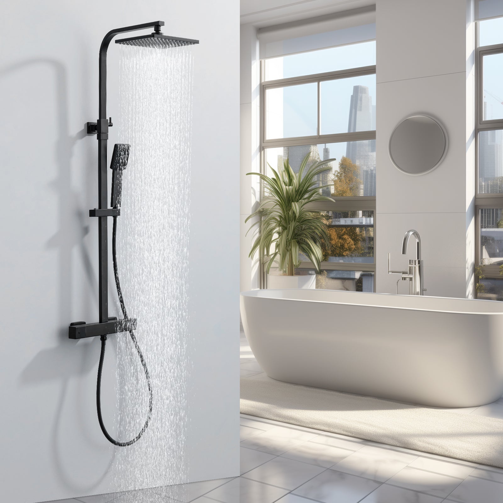 HOMELODY Colonne de Douche Thermostatique 38℃ En Laiton, Ensemble de Douche Noir Réglable en Hauteur, Mitigeur Douche pour Salle de Bain