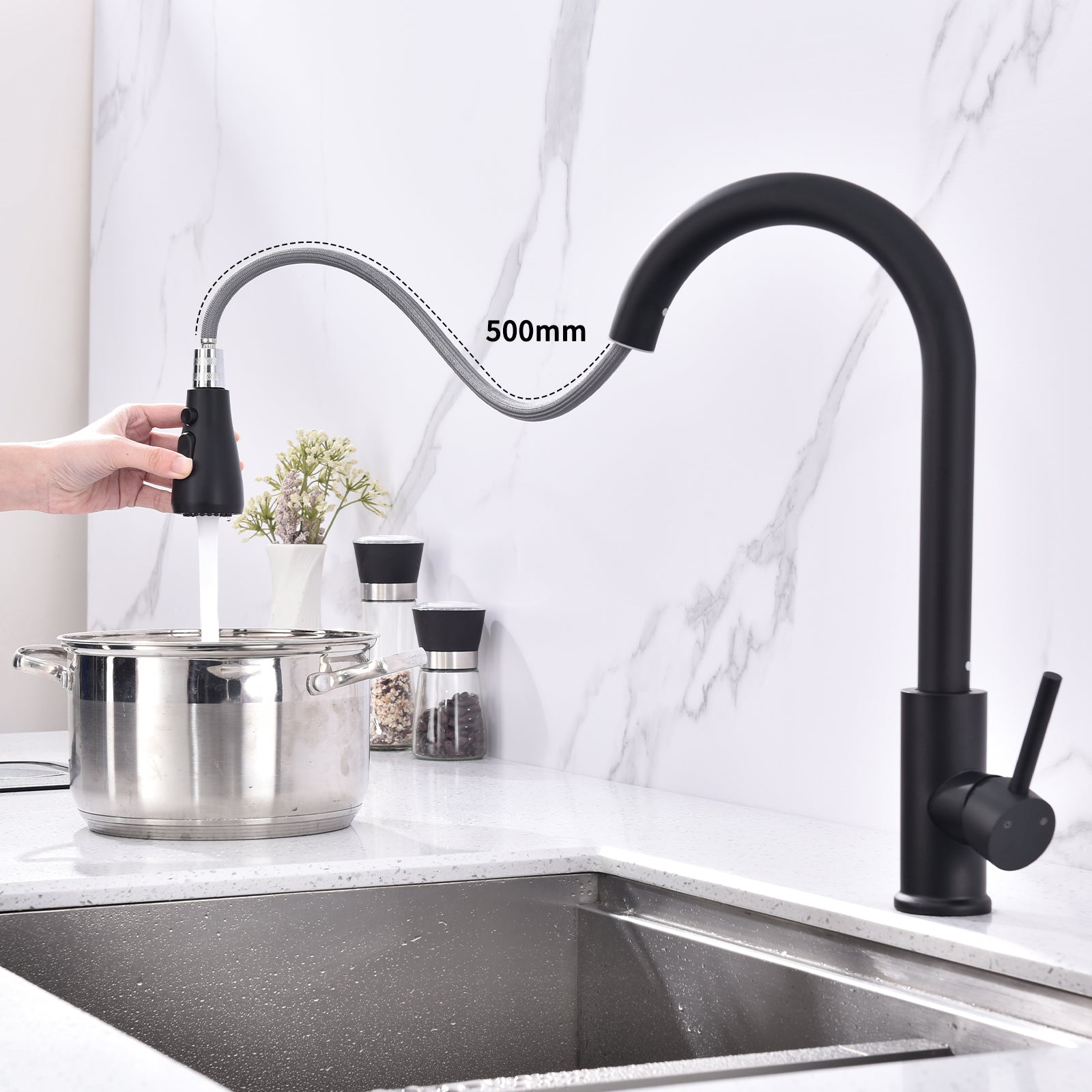 HOMELODY Robinet de cuisine avec douchette - Robinet de cuisine extensible avec 3 modes - Robinet de cuisine rotatif à 360° - Mitigeur d'évier extensible - Mitigeur monocommande en Laiton