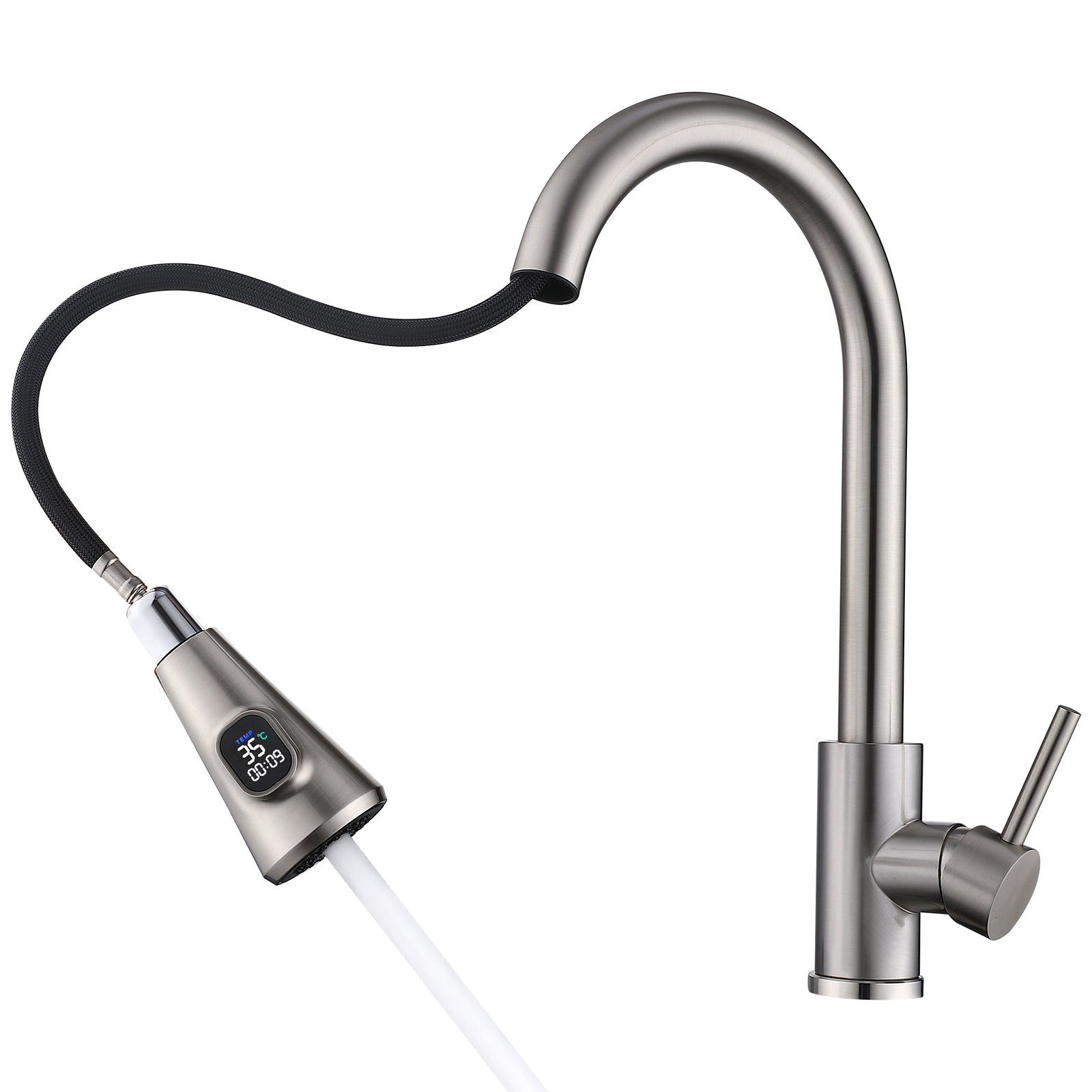 Homelody Robinet Cuisine Avec Affichage LED Température,Mitigeur Cuisine Avec Douchette Pivotant à 360° d'Évier à Arc Élevé Pulvérisateur Escamotable 2 Modes, Acier Inoxydable