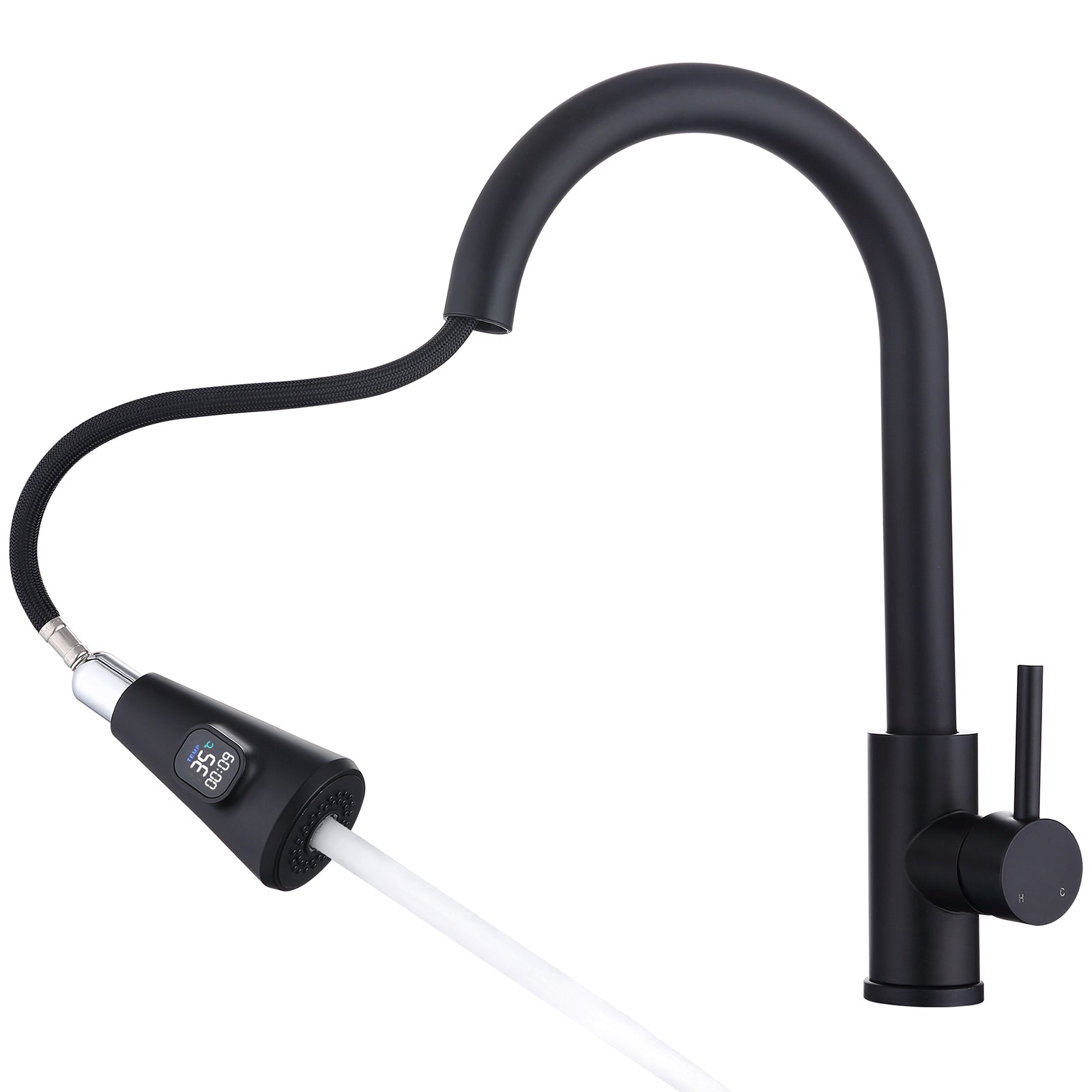 Homelody Robinet Cuisine Avec Affichage LED Température,Mitigeur Cuisine Avec Douchette Pivotant à 360° d'Évier à Arc Élevé Pulvérisateur Escamotable 2 Modes, Acier Inoxydable