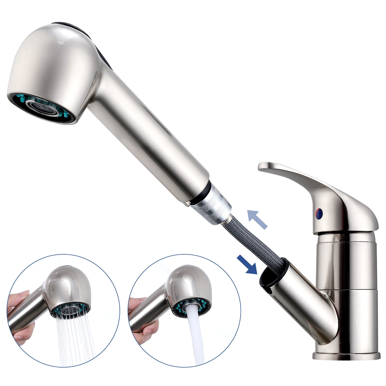 Robinet de Cuisine avec Douchette Extractible Mitigeur de cuisine 180° Bec Rotatif Mitigeur d'Évier en Acier inoxydable Mitigeur Cuisine et Chaude et Froide Noir