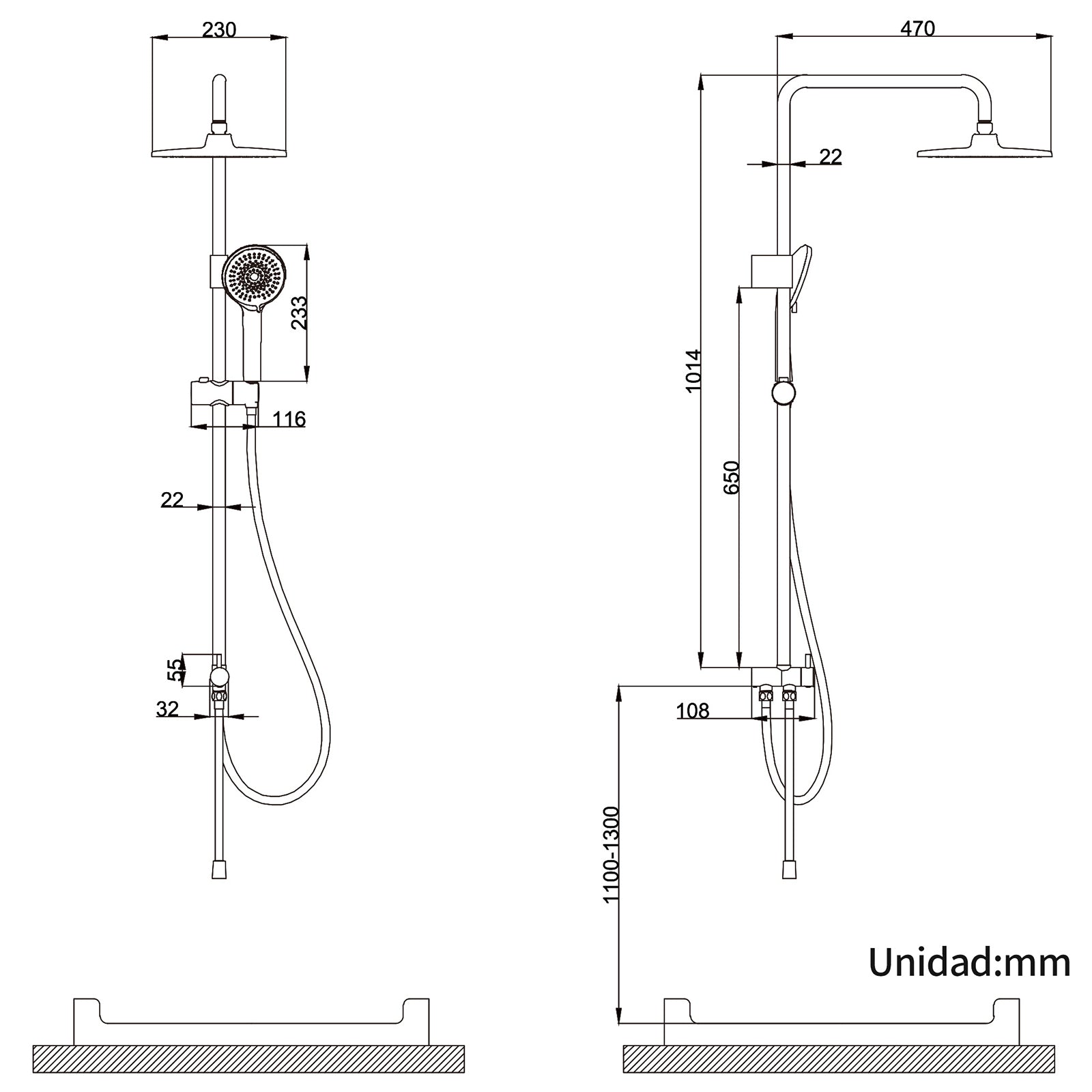 Homelody Système de douche sans thermostat + Mitigeur Douche Thermostatique Cascade Noir Mat
