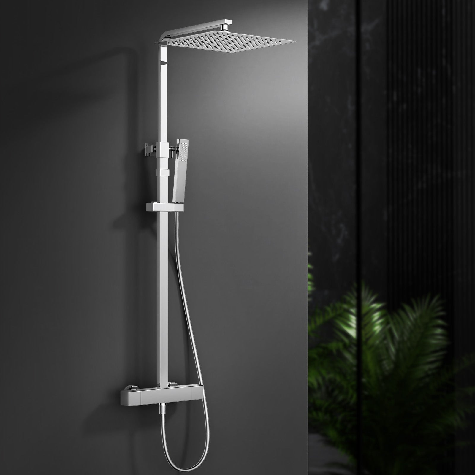 Homelody Colonne de Douche Thermostatique Système de Douche Hauteur Réglable Colonne de Douche Avec Grand Jet de Plafond Carré de 12 Pouces Ensemble de Douche Chromé Corps en Laiton