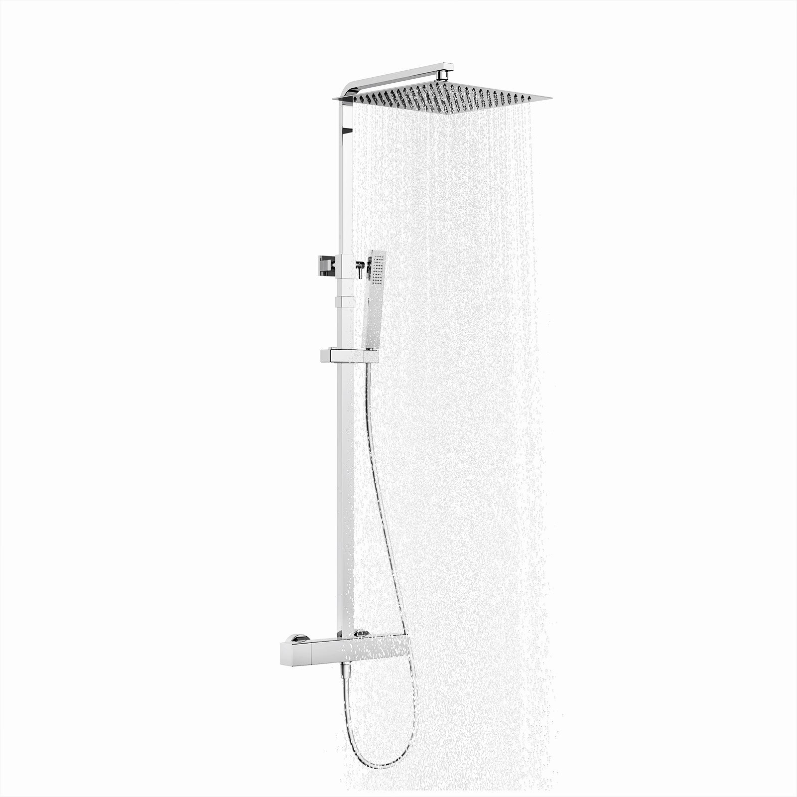 Homelody Colonne de Douche Thermostatique Système de Douche Hauteur Réglable Colonne de Douche Avec Grand Jet de Plafond Carré de 12 Pouces Ensemble de Douche Chromé Corps en Laiton