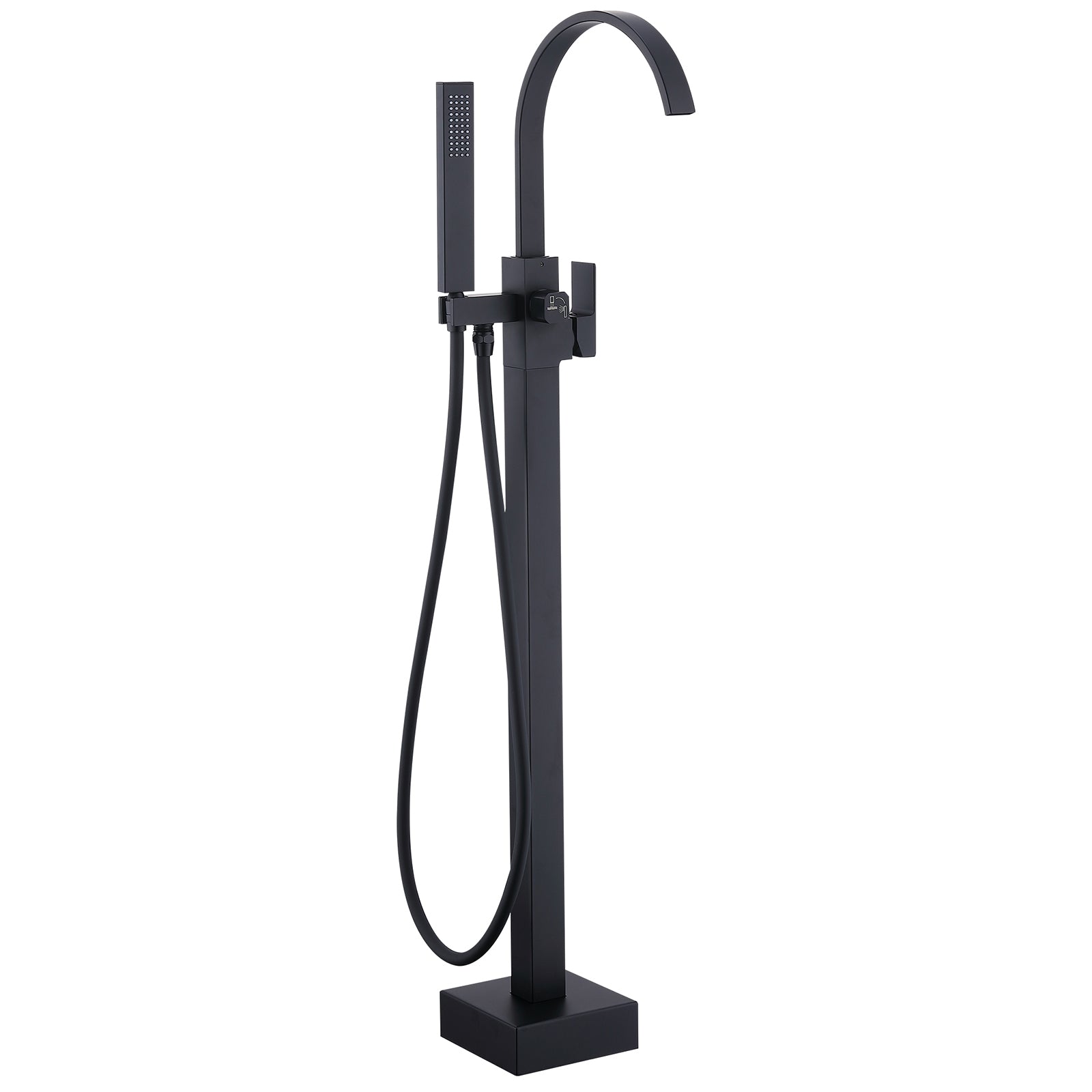 Homelody Mitigeur de Baignoire sur Pied Noir en Laiton, Bec Cascade Pivotant 360°, Double Sortie (Bec + Douchette), Mitigeur Monocommande Réglable