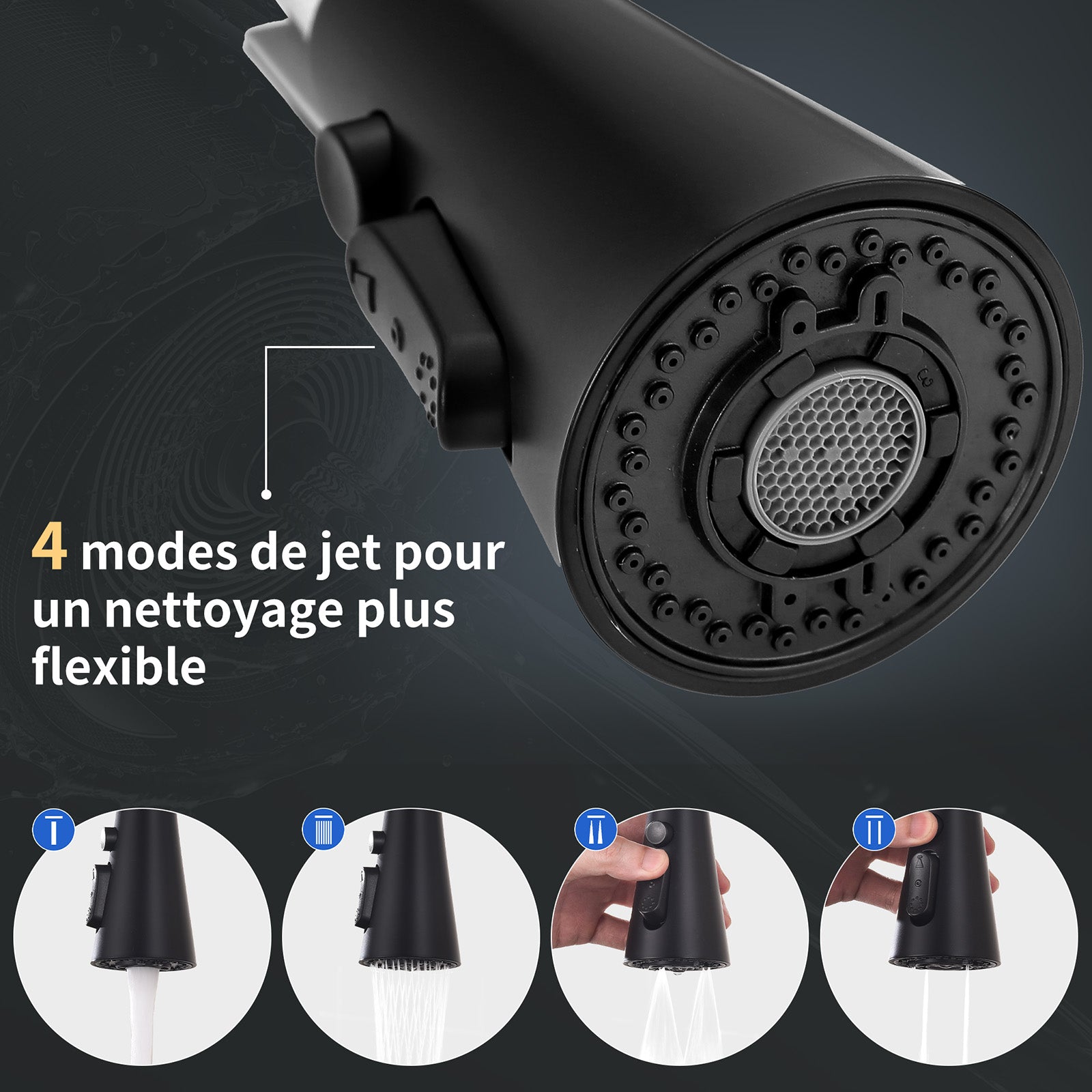 Homelody Mitigeur de Cuisine à Ressort 360° – Douchette 4 Fonctions, Contrôle Température & Débit