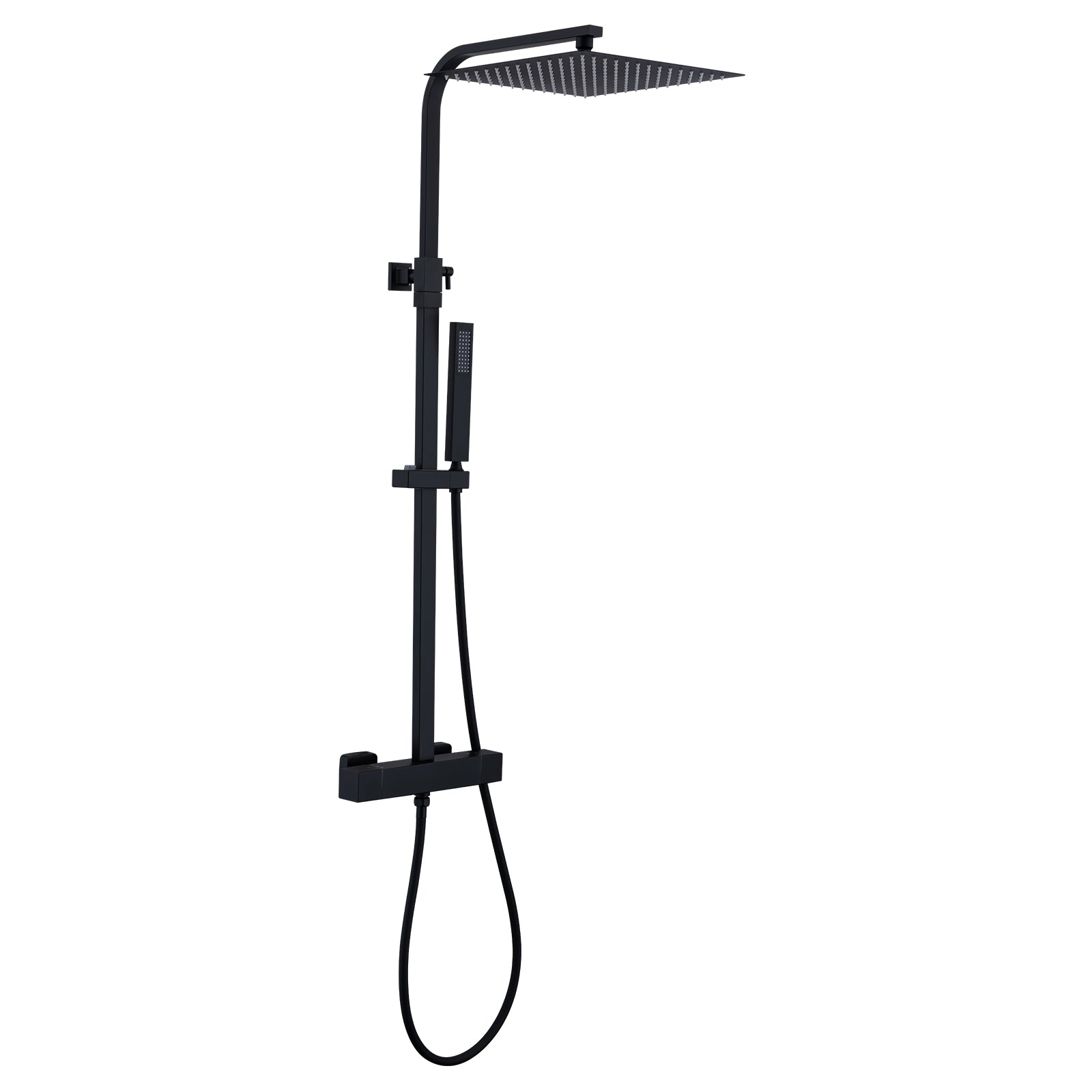 Homelody Colonne de Douche Thermostatique Système de Douche Hauteur Réglable Colonne de Douche Avec Grand Jet de Plafond Carré de 12 Pouces Ensemble de Douche Noir Corps en Laiton