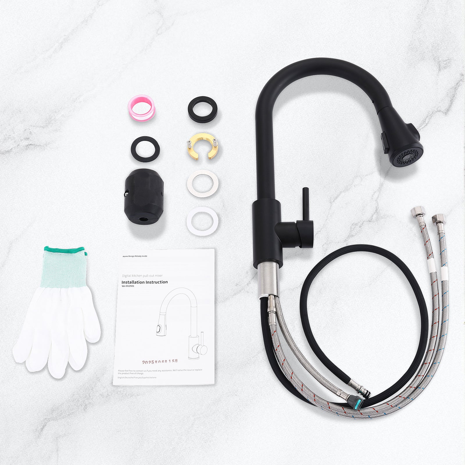 Homelody Robinet Cuisine Avec Affichage LED Température,Mitigeur Cuisine Avec Douchette Pivotant à 360° d'Évier à Arc Élevé Pulvérisateur Escamotable 2 Modes, Acier Inoxydable