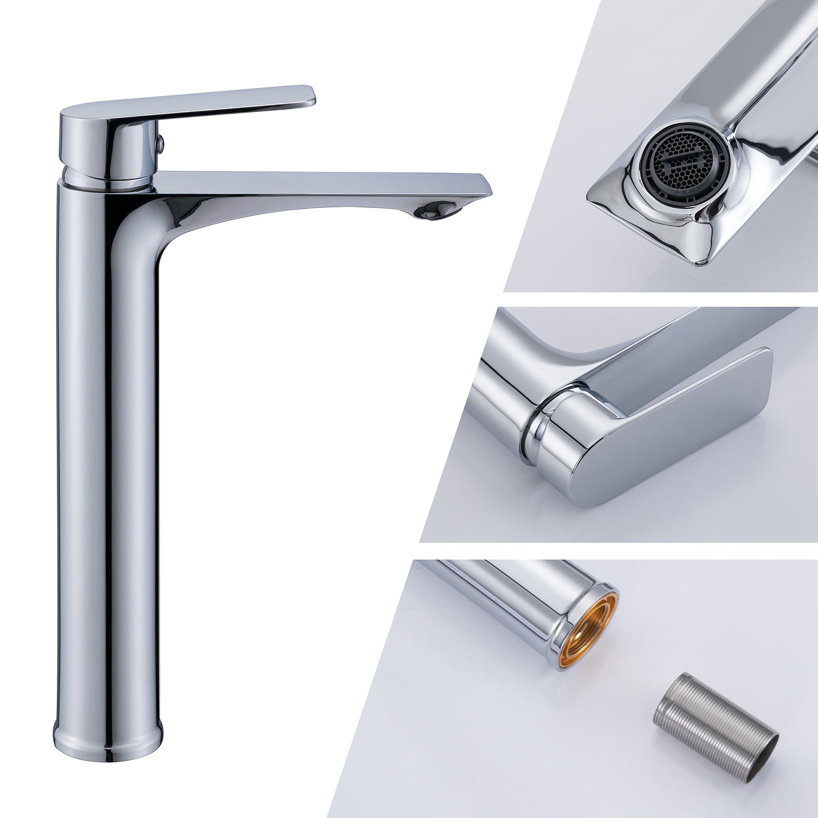 Homelody Robinet Salle de Bain avec Bec Haut – Mitigeur Monocommande en Acier Inoxydable, Réglage Facile de l’Eau Chaude et Froide