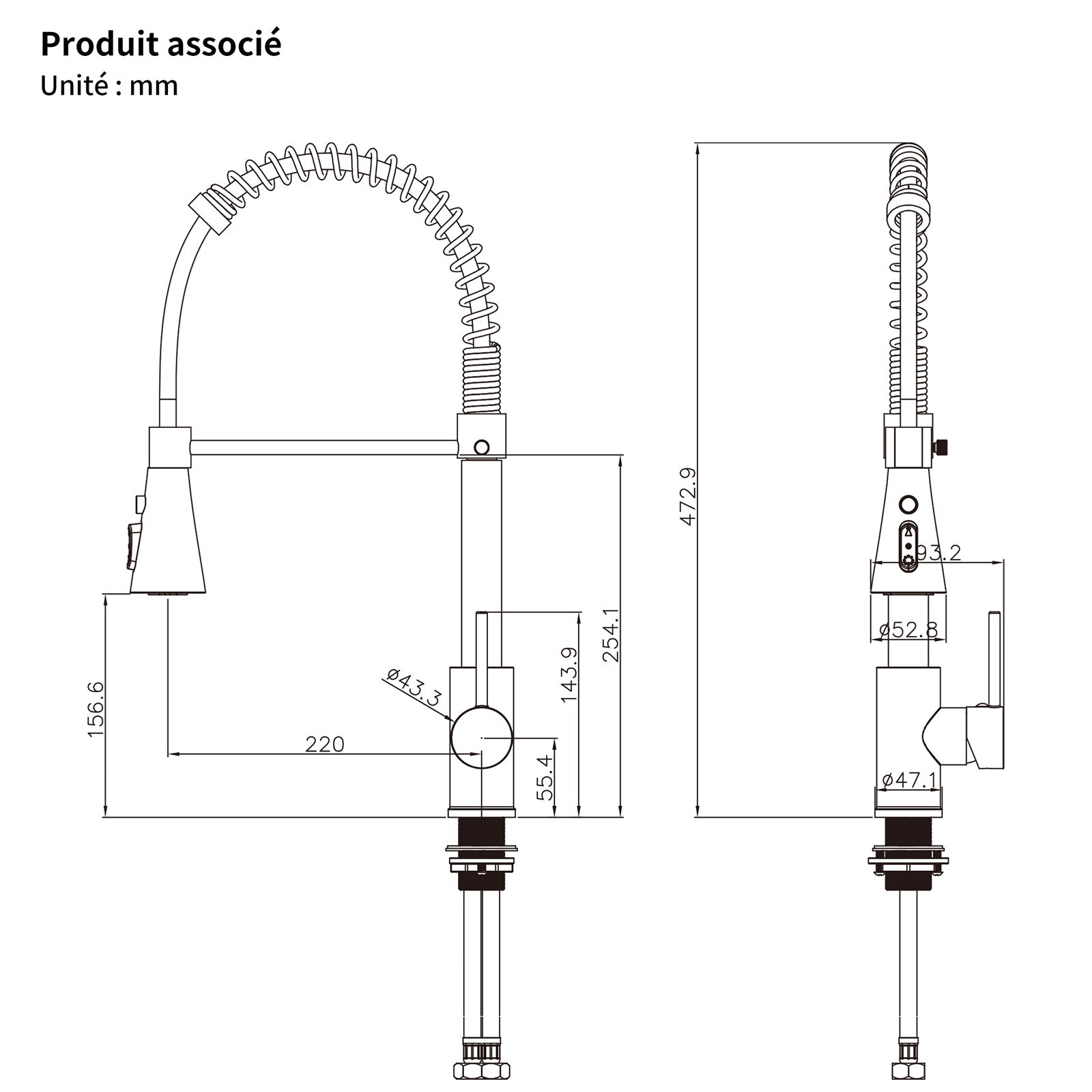 Homelody Mitigeur de Cuisine à Ressort 360° – Douchette 4 Fonctions, Contrôle Température & Débit