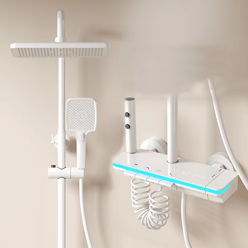 2025 TOP 1 👍 Homelody 40℃ Thermostatique Système de douche à affichage numérique avec Plateau de Rangement avec mitigeur de Baignoire pour Salle à lumière ambiante