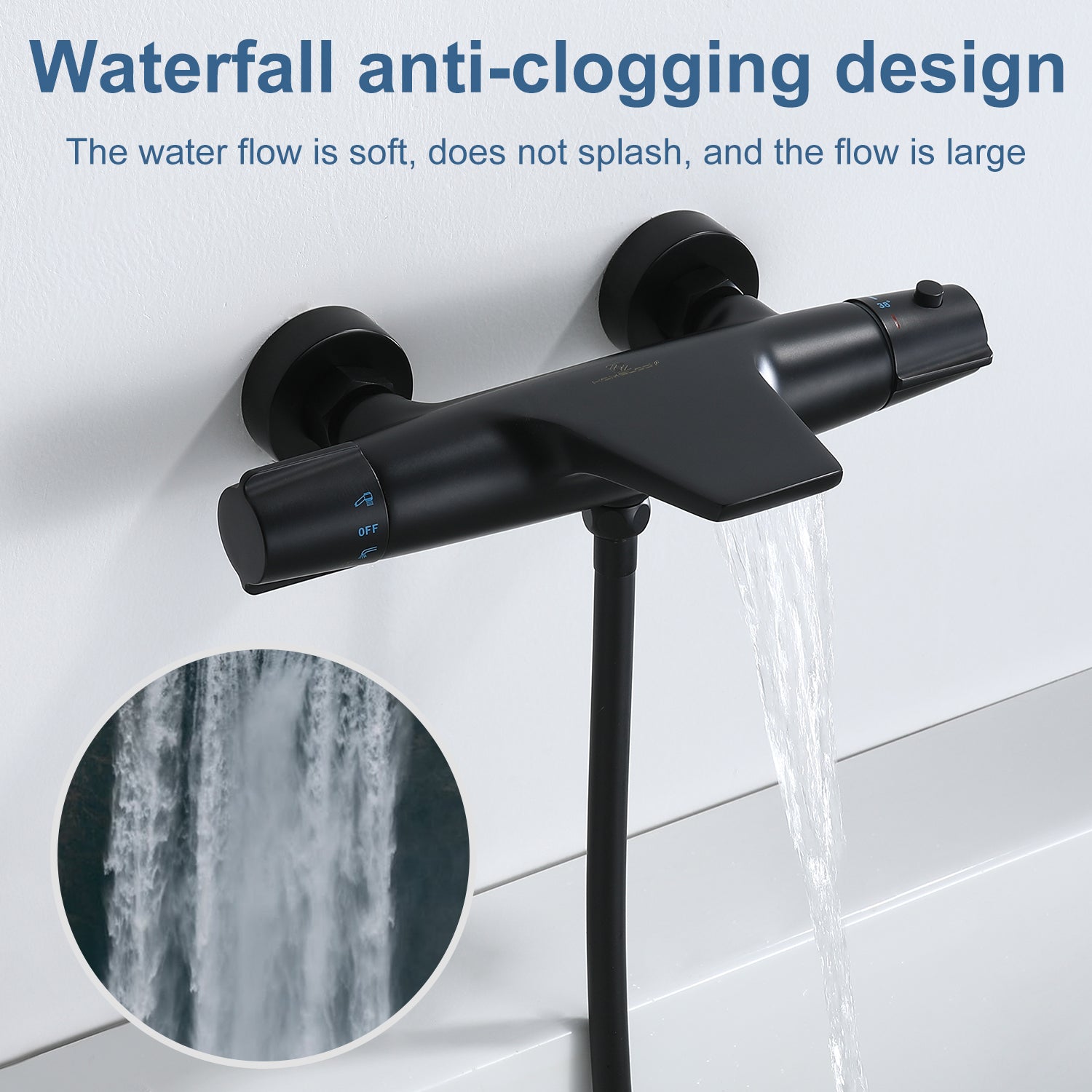 Homelody Système de douche sans thermostat + Mitigeur Douche Thermostatique Cascade Noir Mat