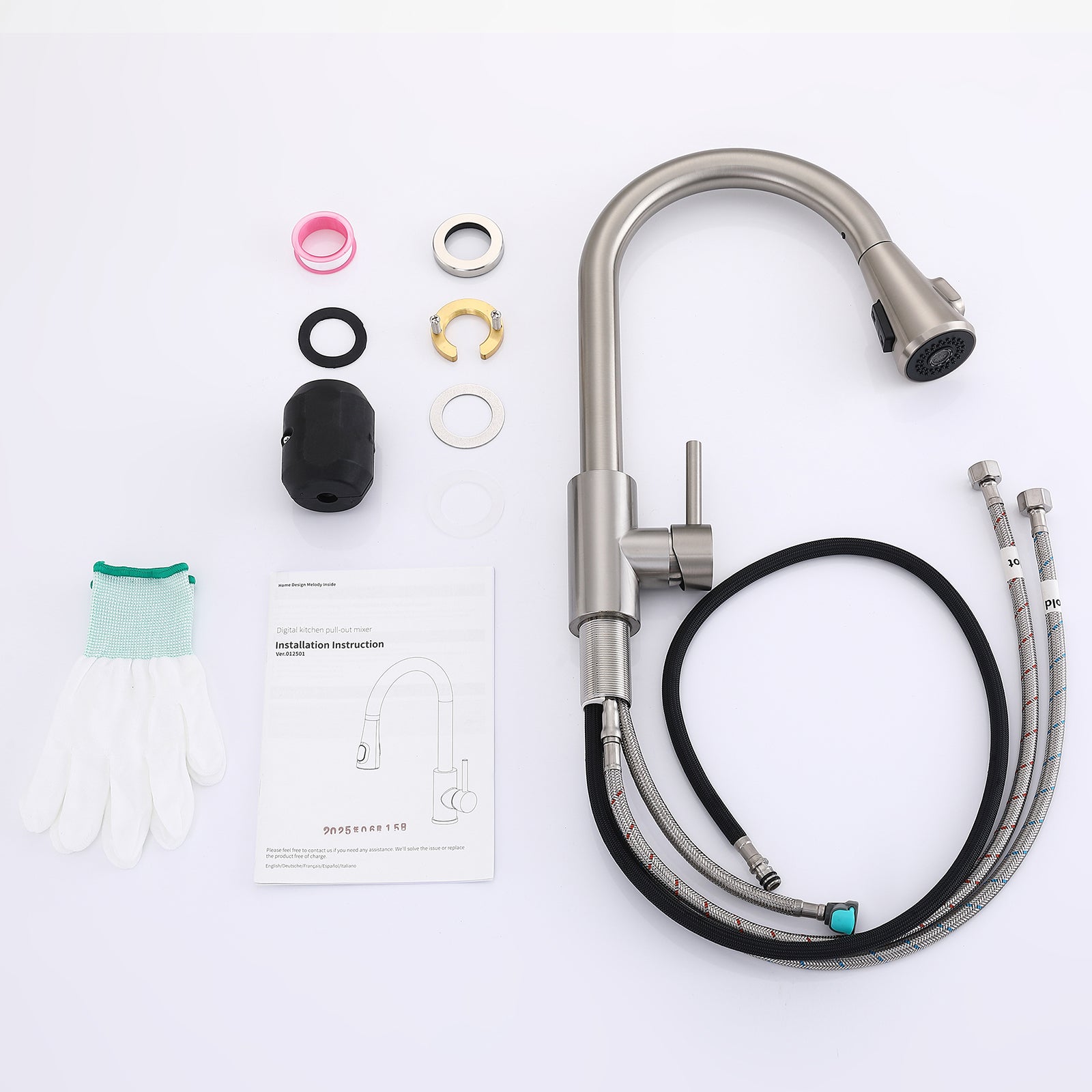 Homelody Robinet Cuisine Avec Affichage LED Température,Mitigeur Cuisine Avec Douchette Pivotant à 360° d'Évier à Arc Élevé Pulvérisateur Escamotable 2 Modes, Acier Inoxydable