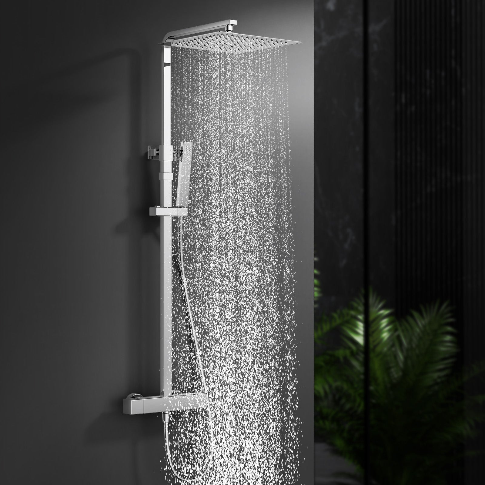 Homelody Colonne de Douche Thermostatique Système de Douche Hauteur Réglable Colonne de Douche Avec Grand Jet de Plafond Carré de 12 Pouces Ensemble de Douche Chromé Corps en Laiton