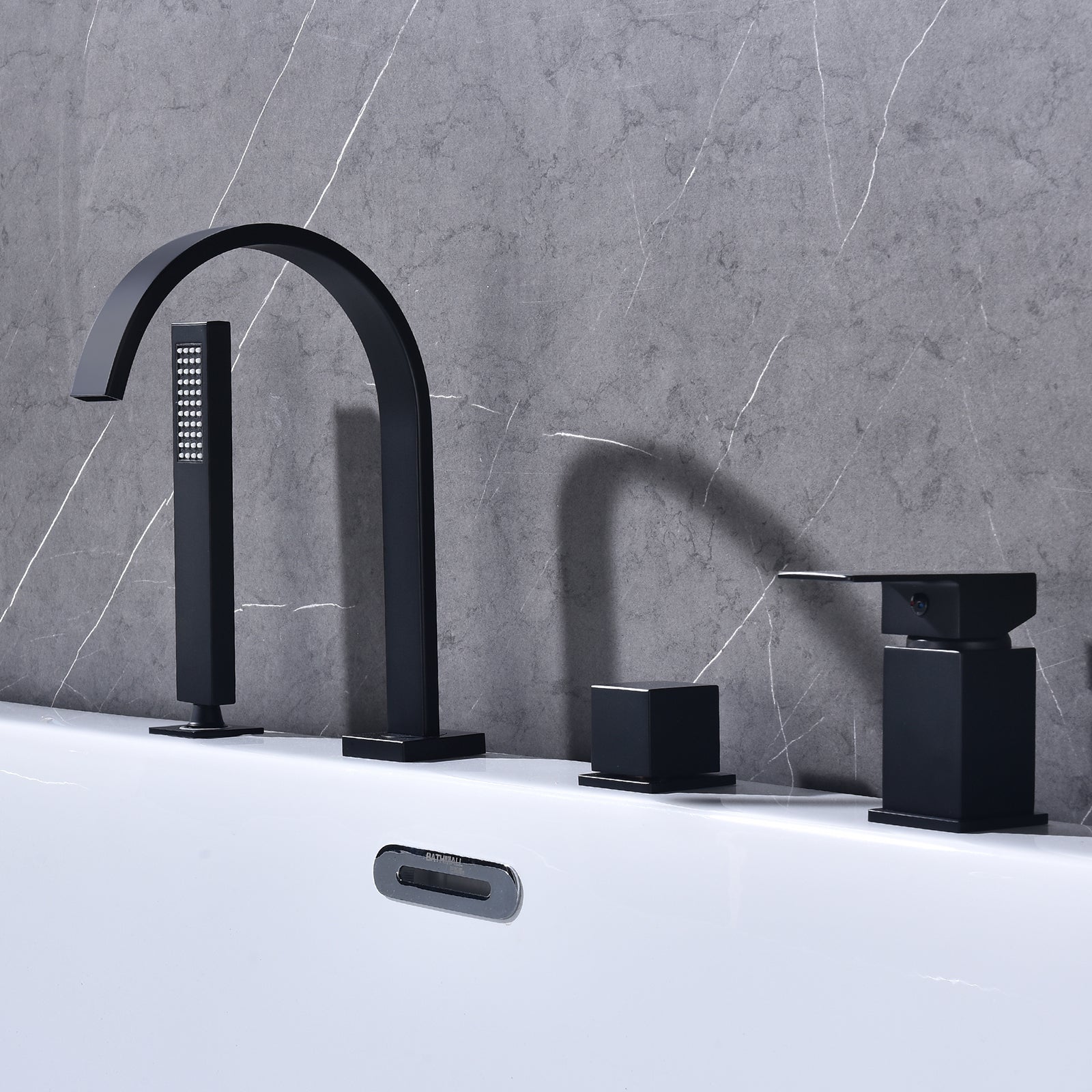 Homelody Robinet Baignoire 4 Trous Noir, Bec Cascade Pivotant 360°, Mitigeur Bain-Douche en Laiton Durable avec Douchette