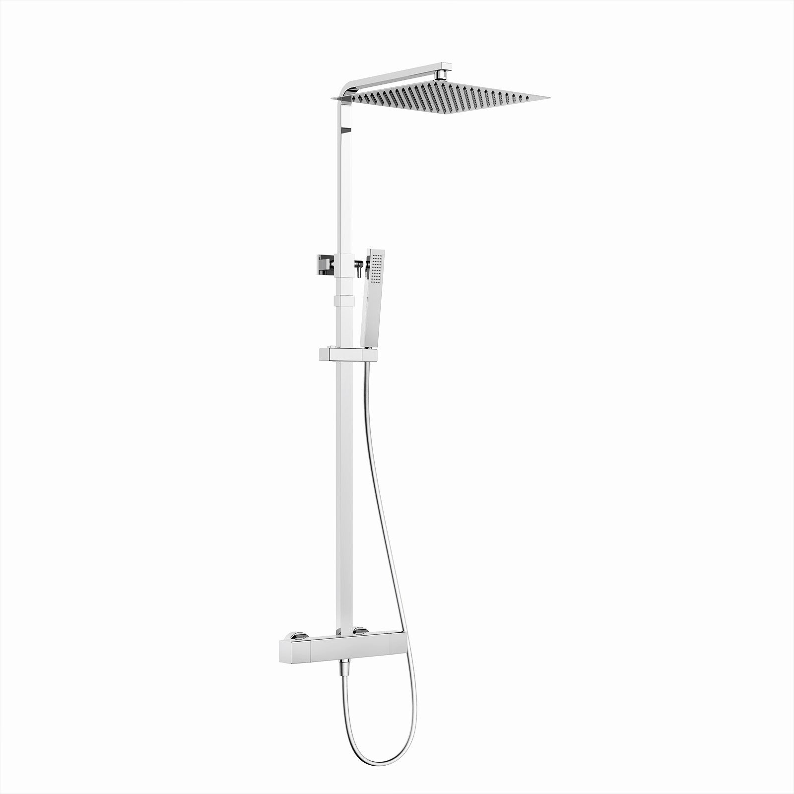 Homelody Colonne de Douche Thermostatique Système de Douche Hauteur Réglable Colonne de Douche Avec Grand Jet de Plafond Carré de 12 Pouces Ensemble de Douche Chromé Corps en Laiton