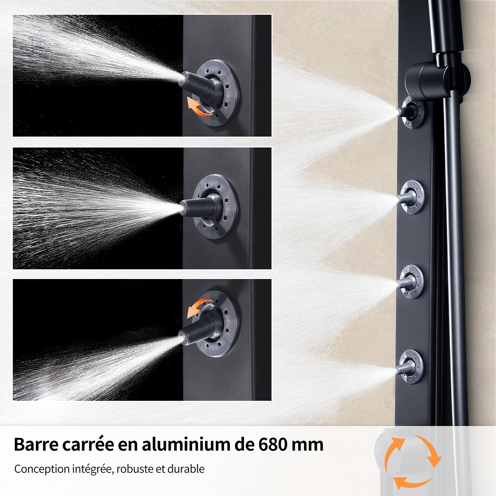 Homelody Colonne de Douche Sans Mitigeur avec 4 Jets Latéraux Orientables – Douchette à Main 7,5" réglable en Hauteur, Acier Inoxydable
