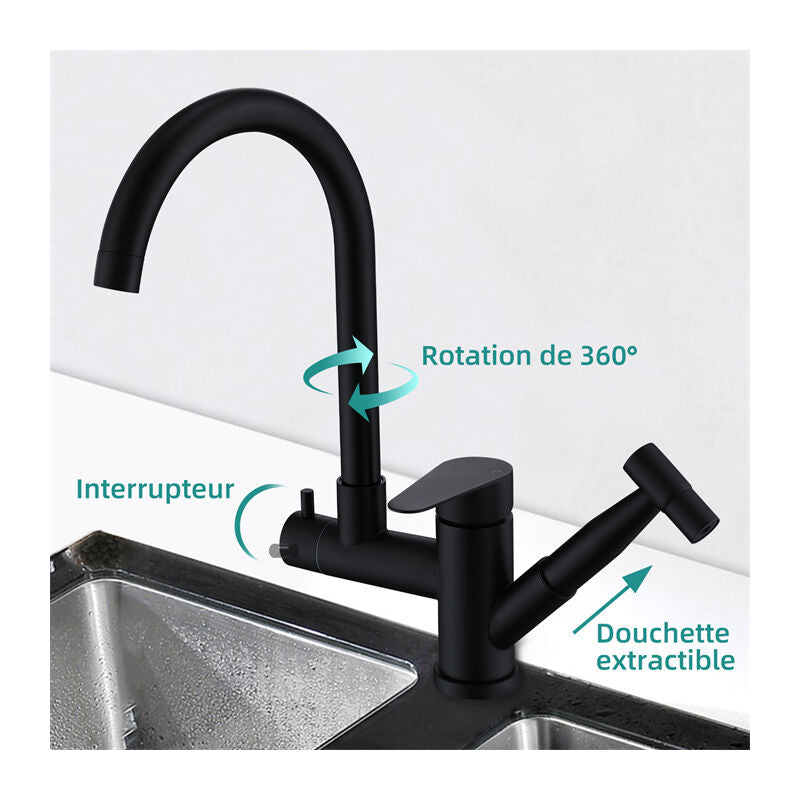 Robinet mitigeur lavabo noir rotatif 360° ROTATE – Le Mitigeur : Boutique  en ligne de robinetterie