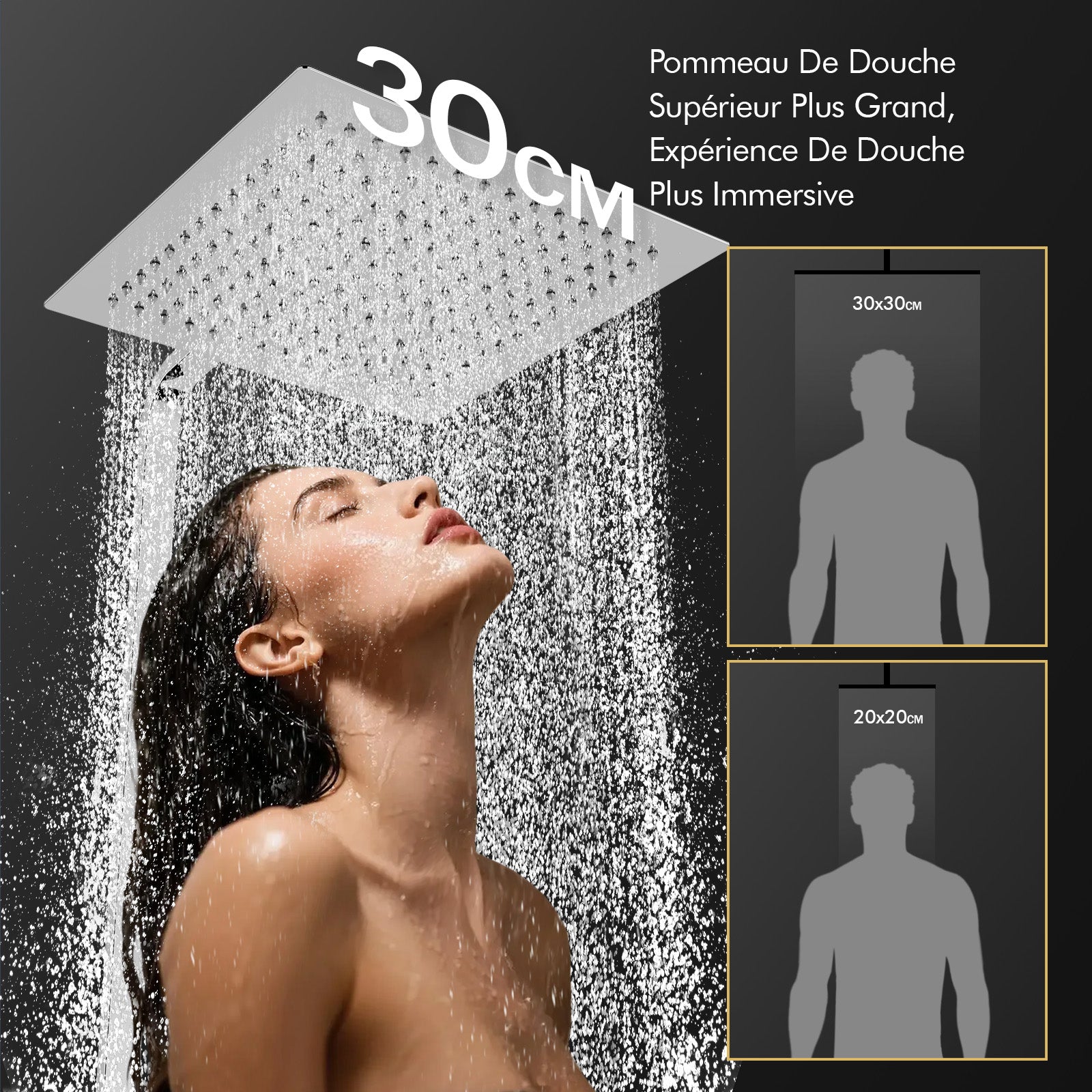 Homelody Colonne de Douche Thermostatique Système de Douche Hauteur Réglable Colonne de Douche Avec Grand Jet de Plafond Carré de 12 Pouces Ensemble de Douche Chromé Corps en Laiton
