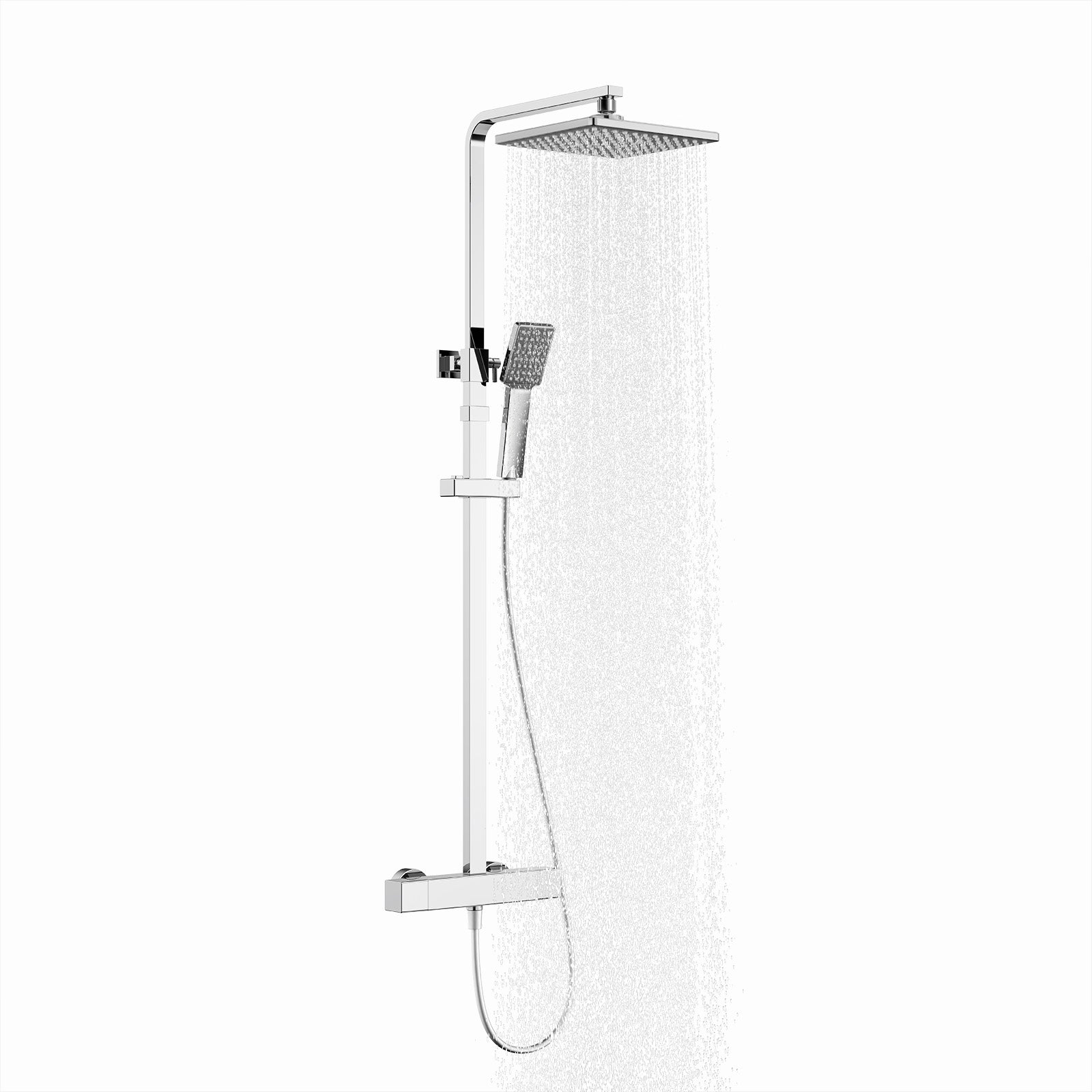 Système de douche Homelody avec thermostat, kit de douche en laiton avec robinetterie Pomme de douche à effet pluie (200 x 200 mm) Douchette, flexible, barre de douche, robinetterie de douche