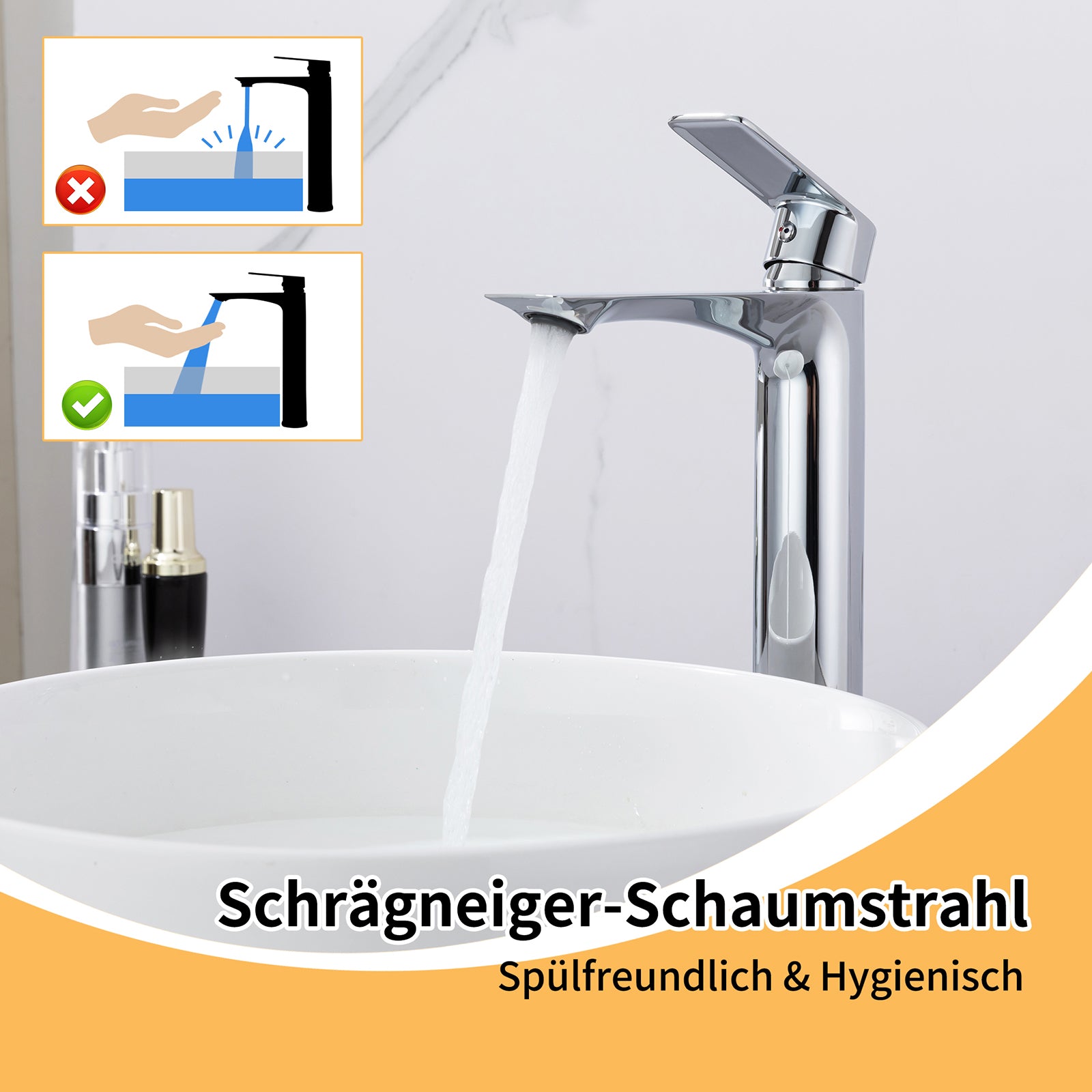 Homelody Robinet Salle de Bain avec Bec Haut – Mitigeur Monocommande en Acier Inoxydable, Réglage Facile de l’Eau Chaude et Froide