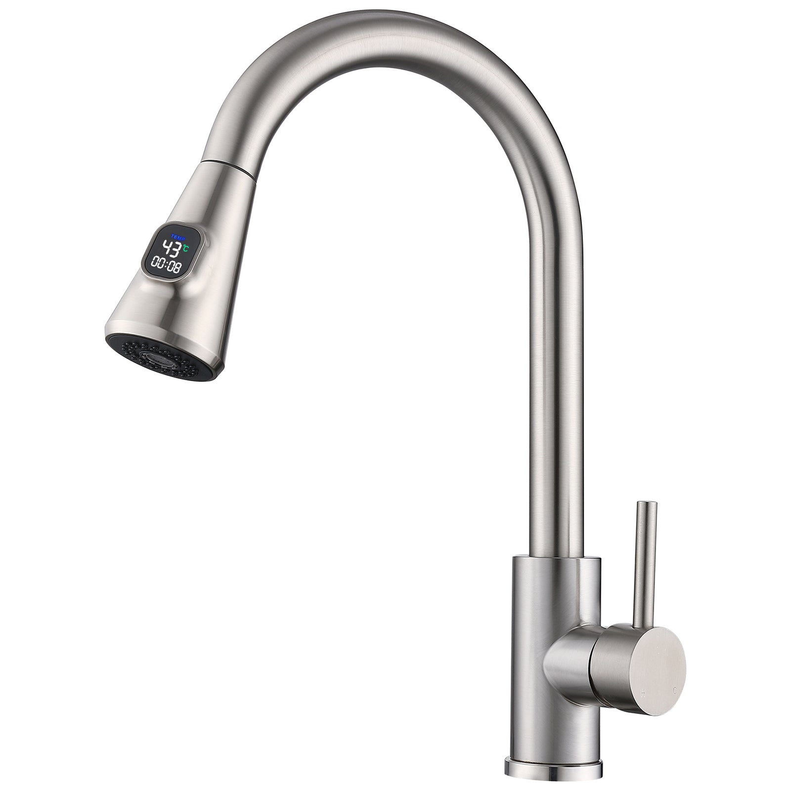 Homelody Robinet Cuisine Avec Affichage LED Température,Mitigeur Cuisine Avec Douchette Pivotant à 360° d'Évier à Arc Élevé Pulvérisateur Escamotable 2 Modes, Acier Inoxydable